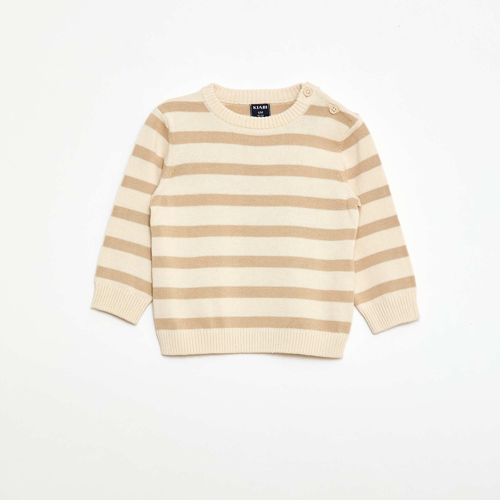 Pull fine jauge encolure boutonnée BEIGE/BLANC
