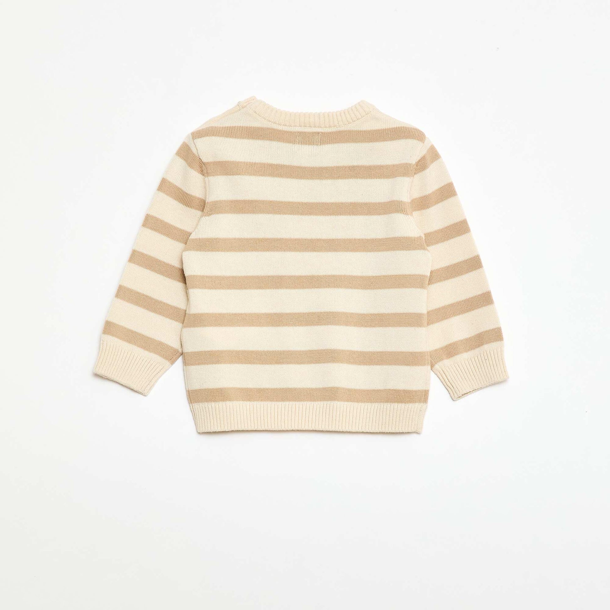 Pull fine jauge encolure boutonnée BEIGE/BLANC