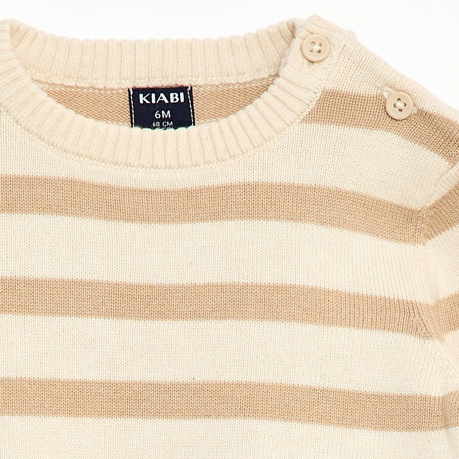Pull fine jauge encolure boutonnée BEIGE/BLANC
