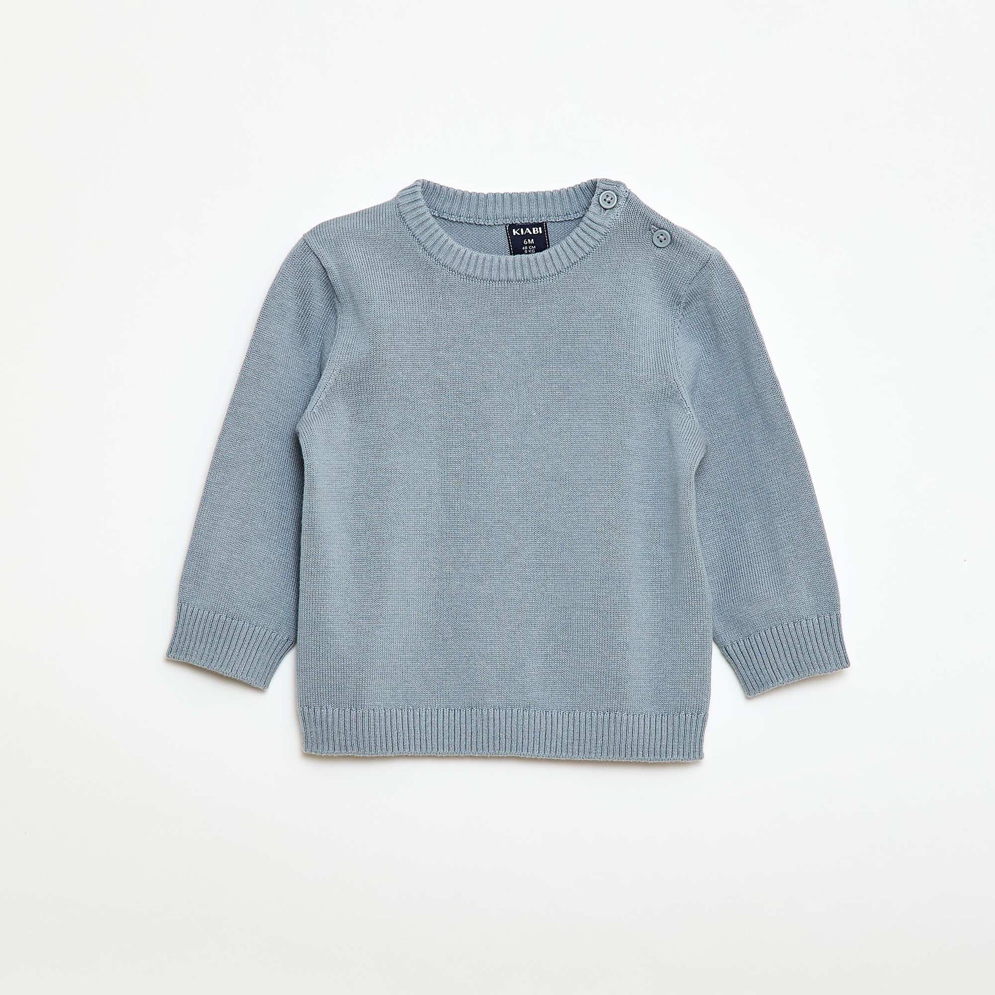 Pull fine jauge encolure boutonnée BLEU GRIS