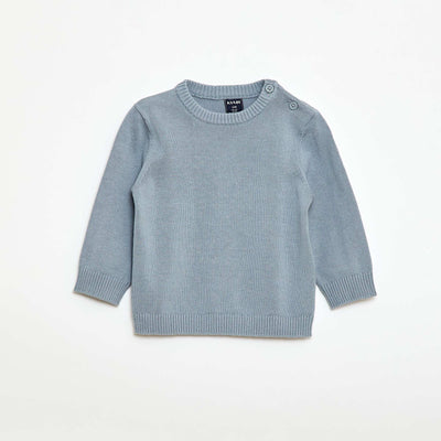 Pull fine jauge encolure boutonnée BLEU GRIS