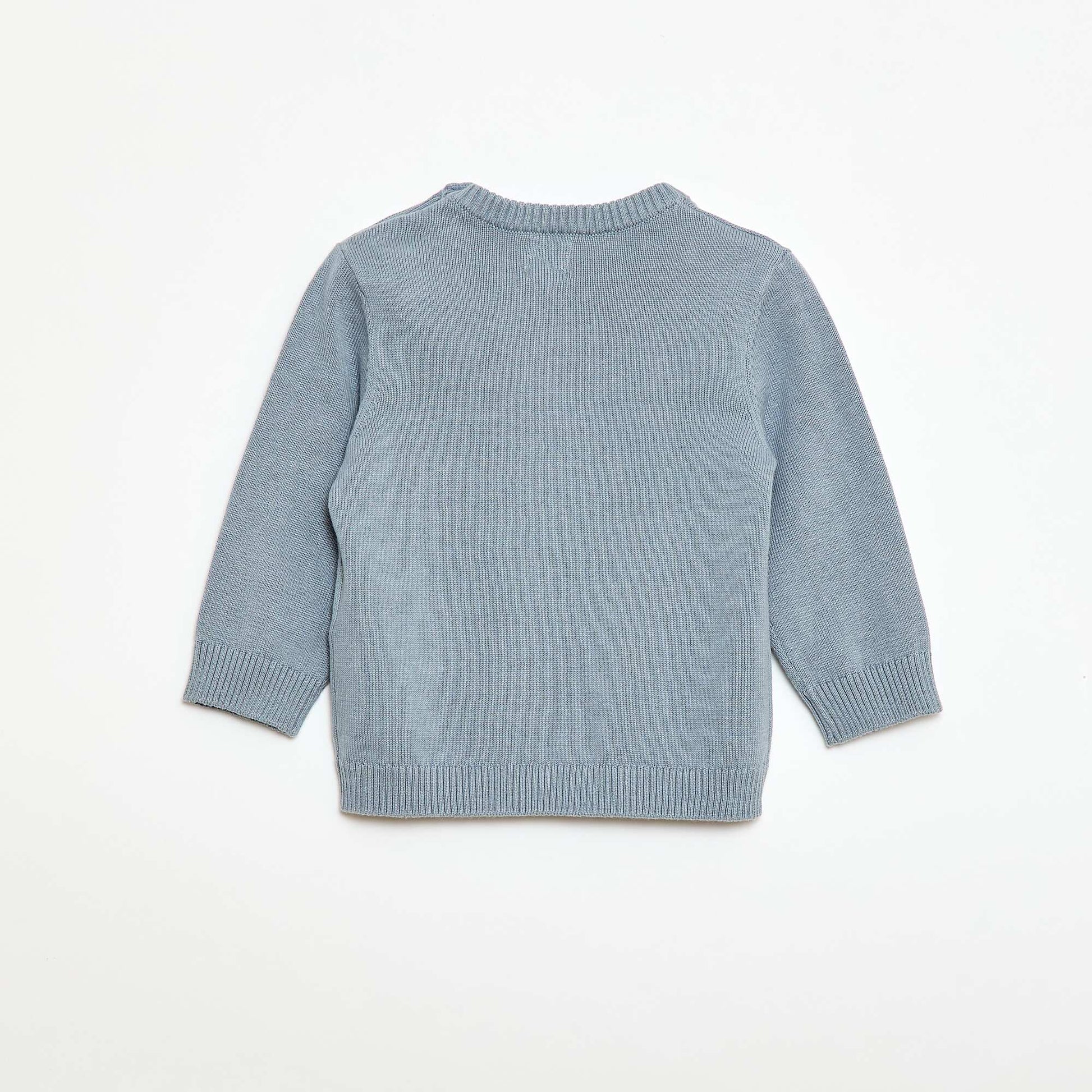 Pull fine jauge encolure boutonnée BLEU GRIS