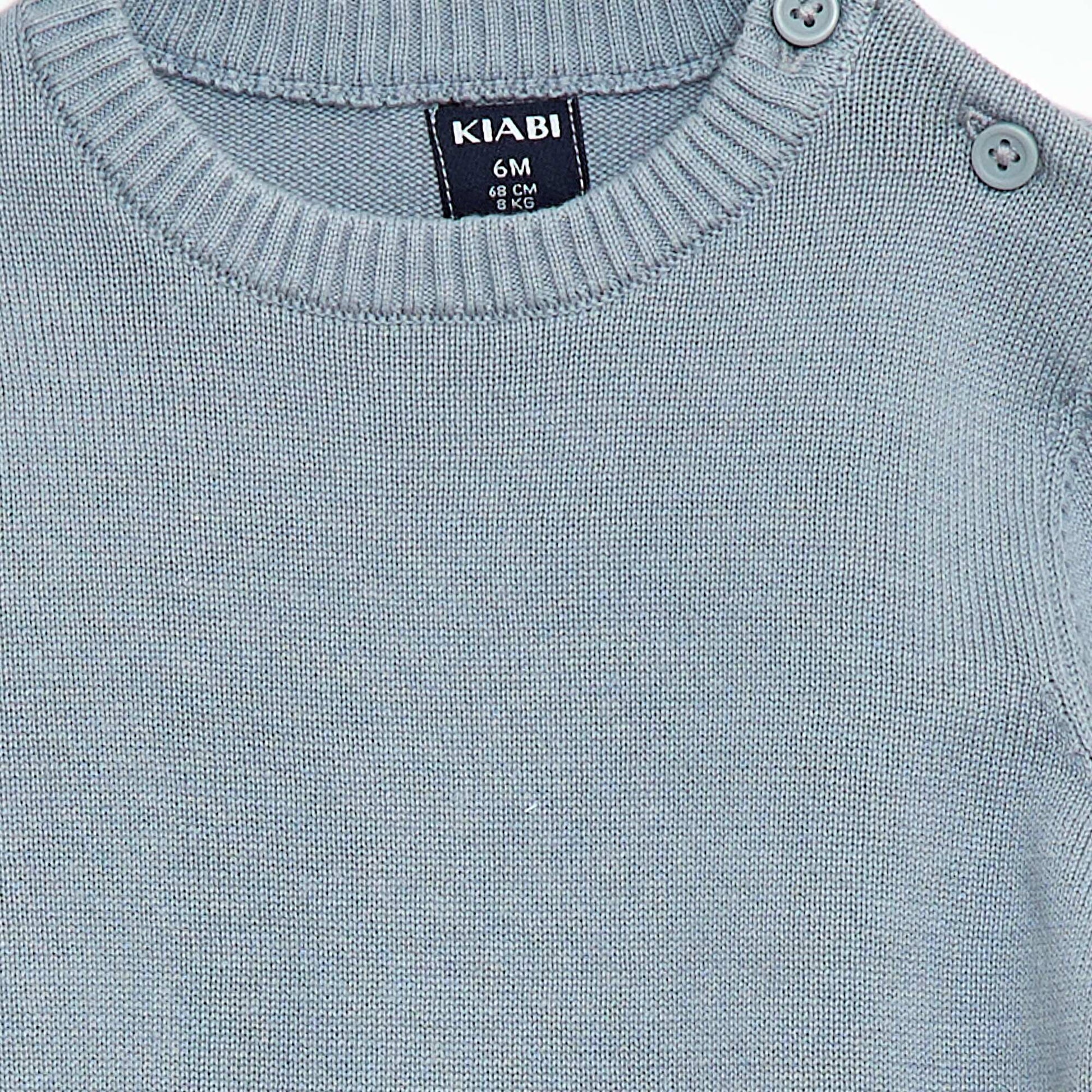 Pull fine jauge encolure boutonnée BLEU GRIS