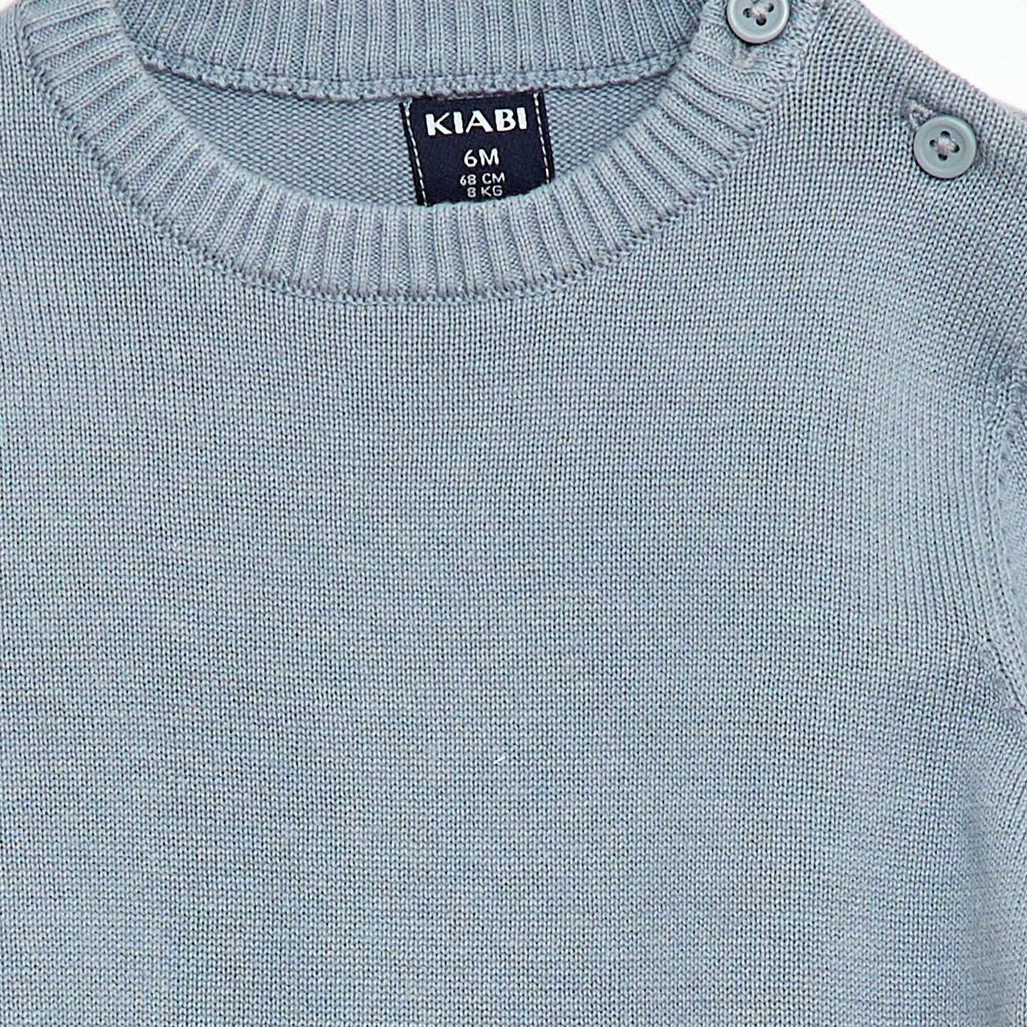 Pull fine jauge encolure boutonnée BLEU GRIS