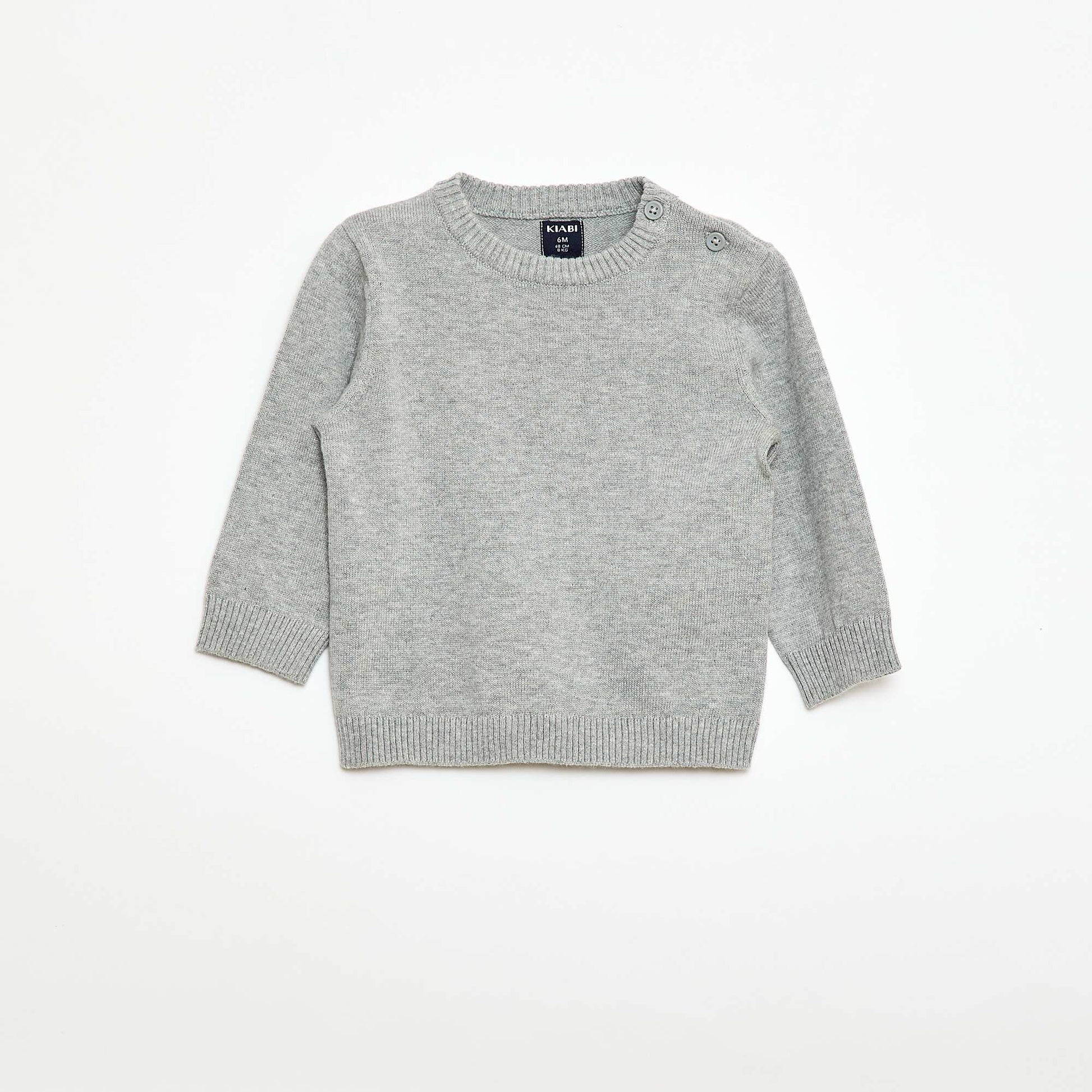 Pull fine jauge encolure boutonnée GRIS