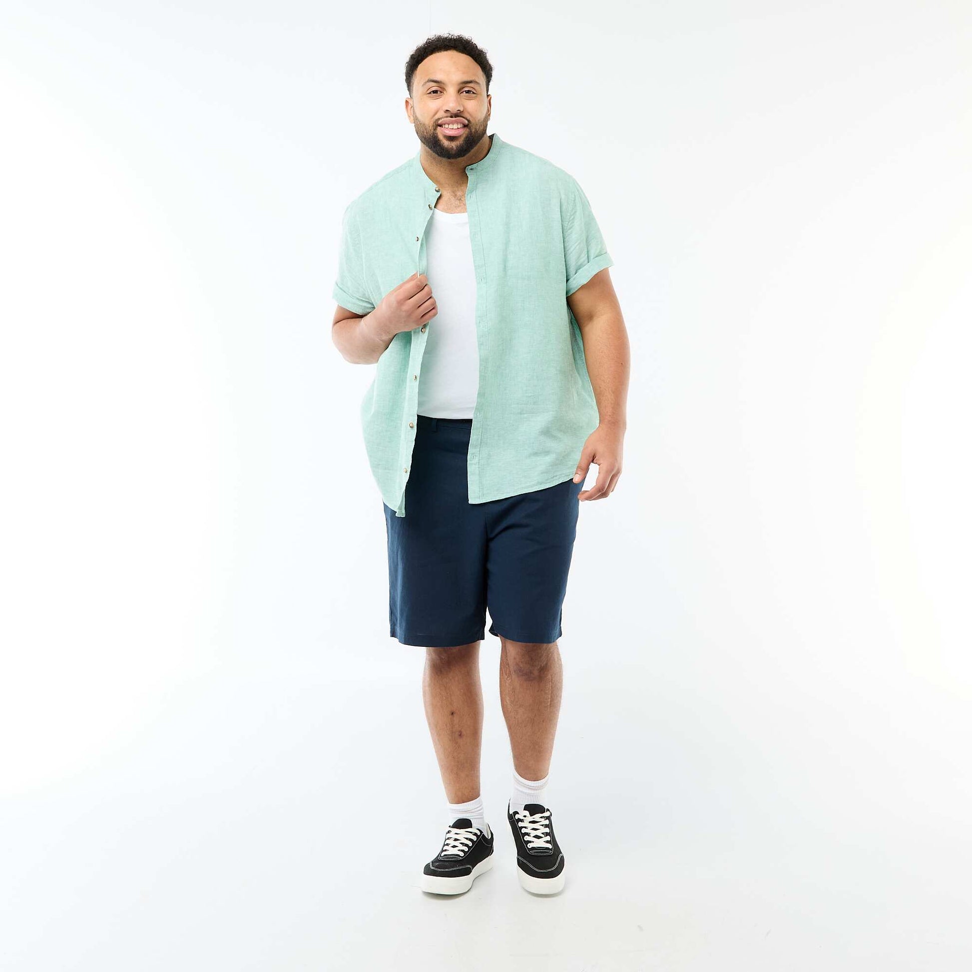 Chemise en lin mélangé à manches courtes VERT