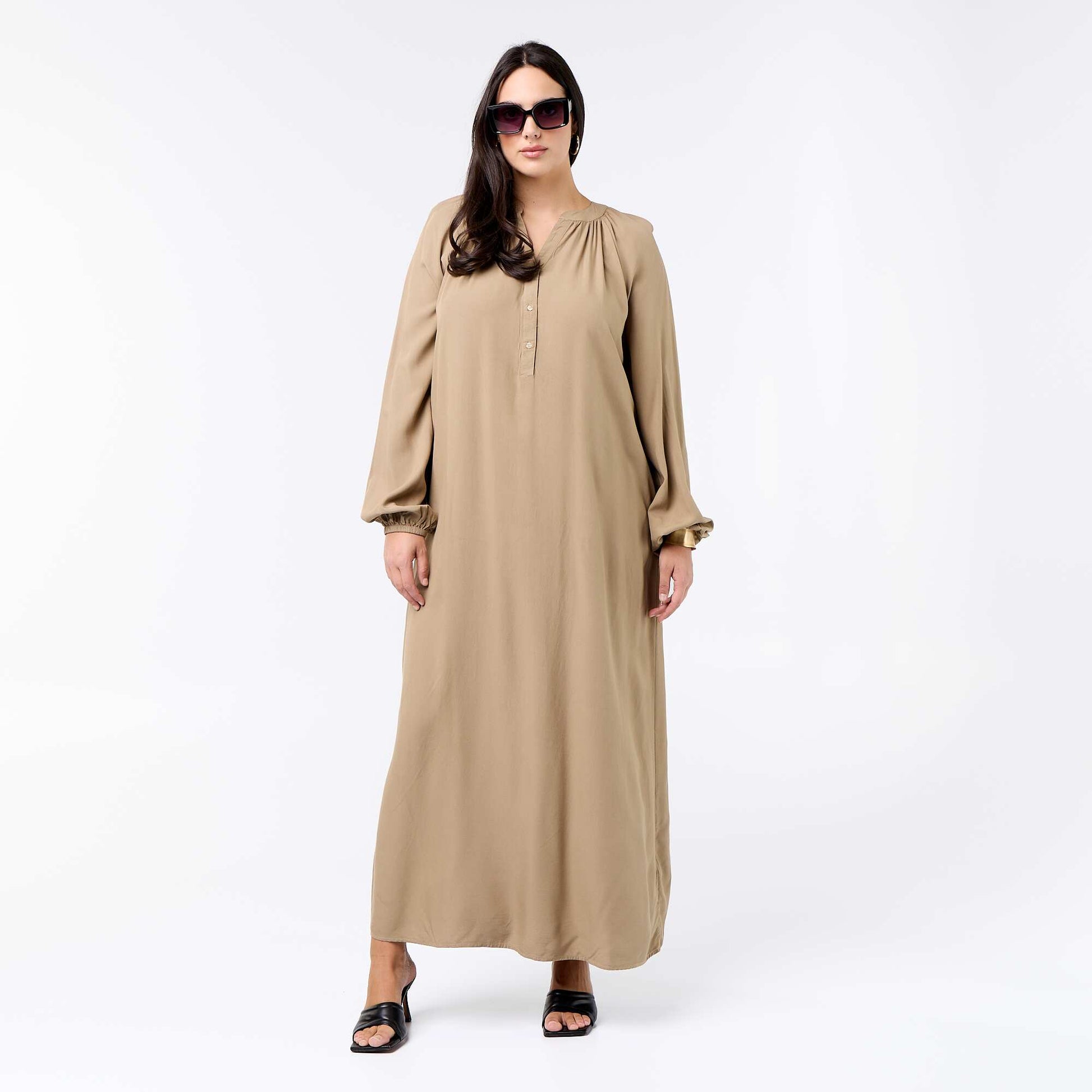 Robe longue à manches longue et col tunisien KAKI