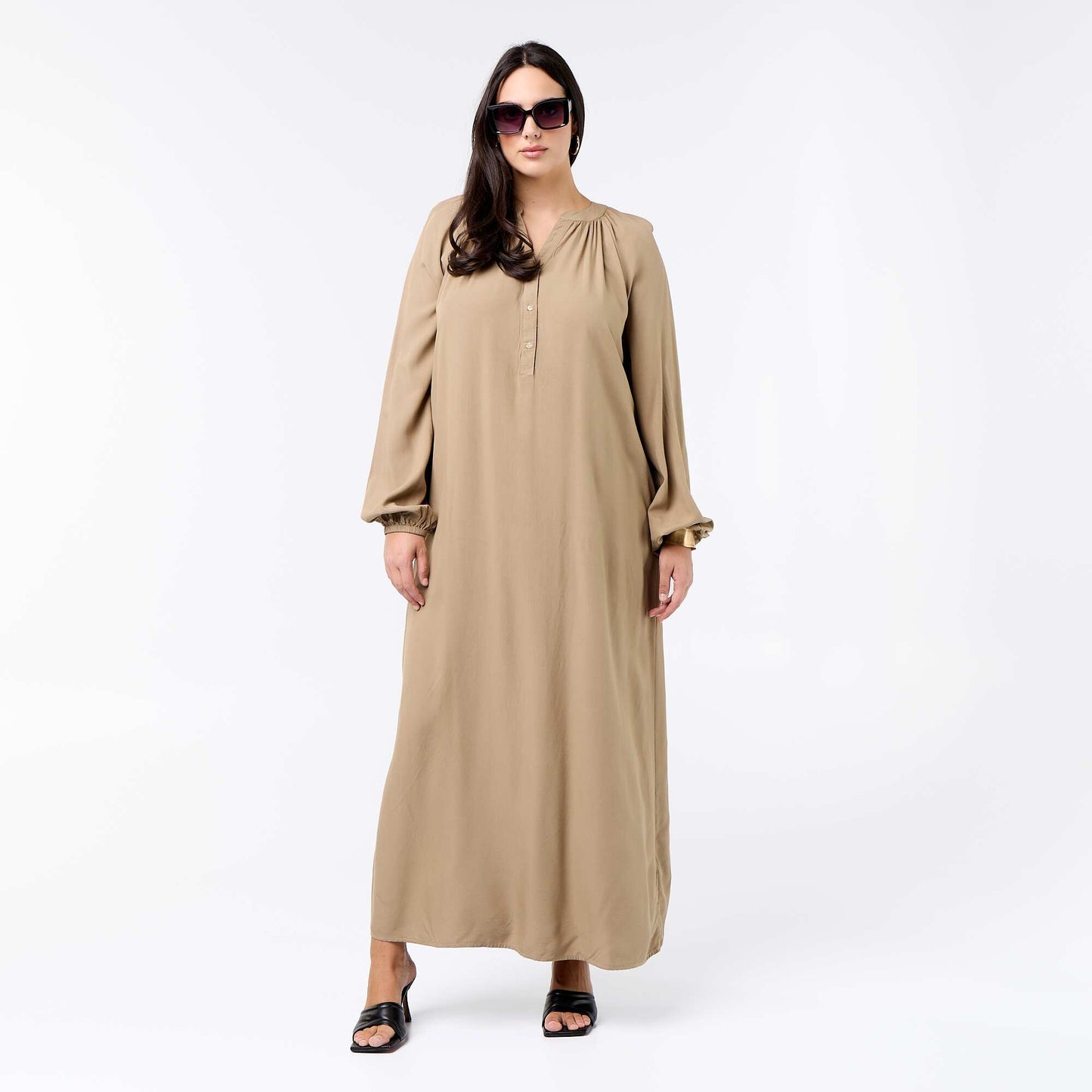 Robe longue à manches longue et col tunisien KAKI