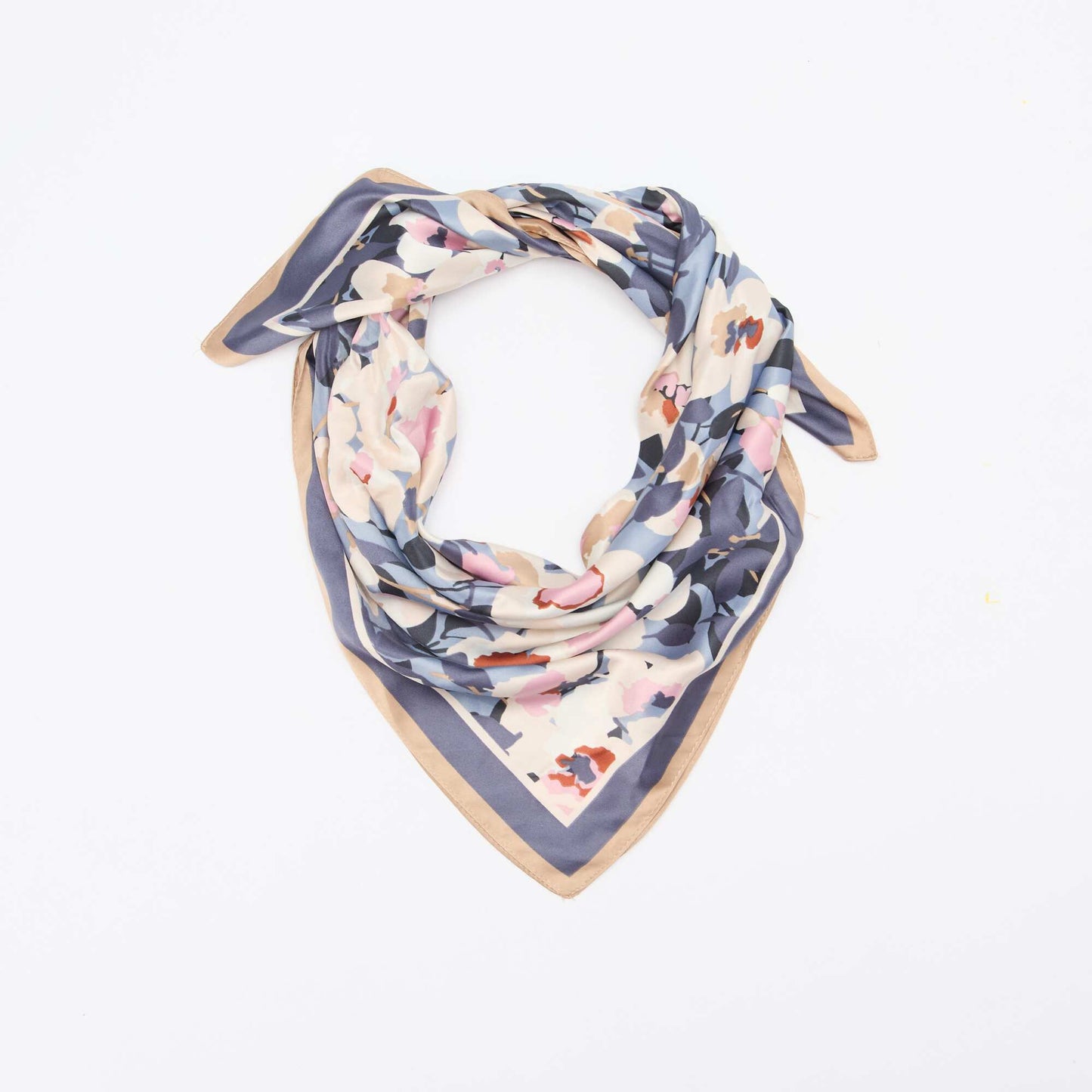 Foulard en satin fantaisie (65x65 cm) ROSE/BLEU