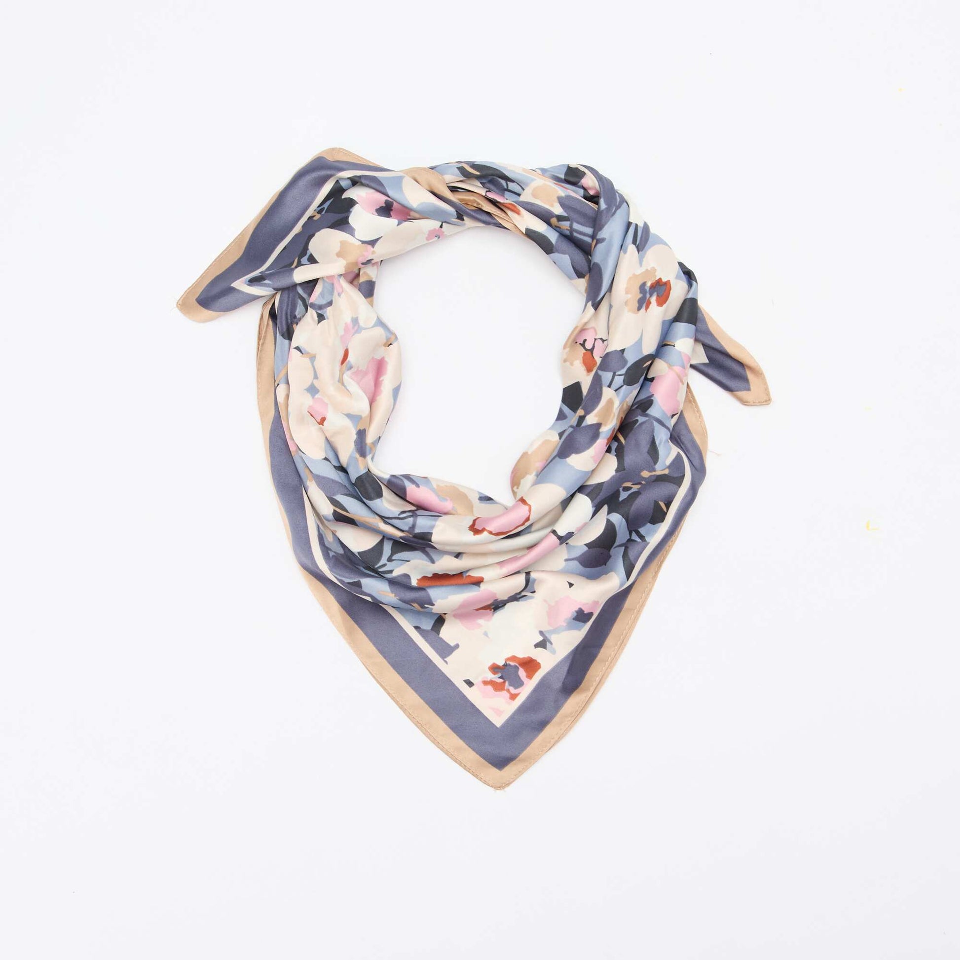 Foulard en satin fantaisie (65x65 cm) ROSE/BLEU