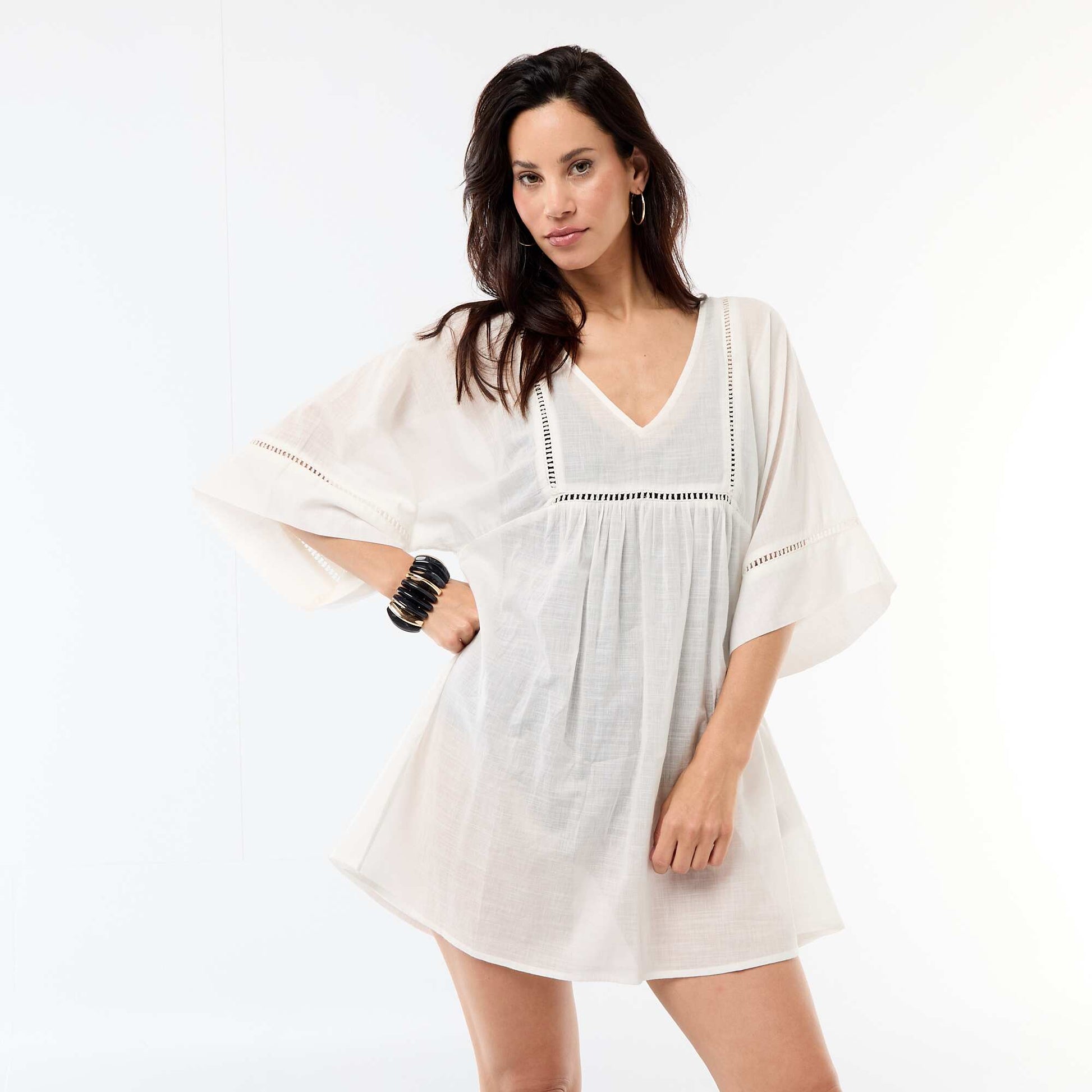 Robe de plage mi-longue unie BLANC