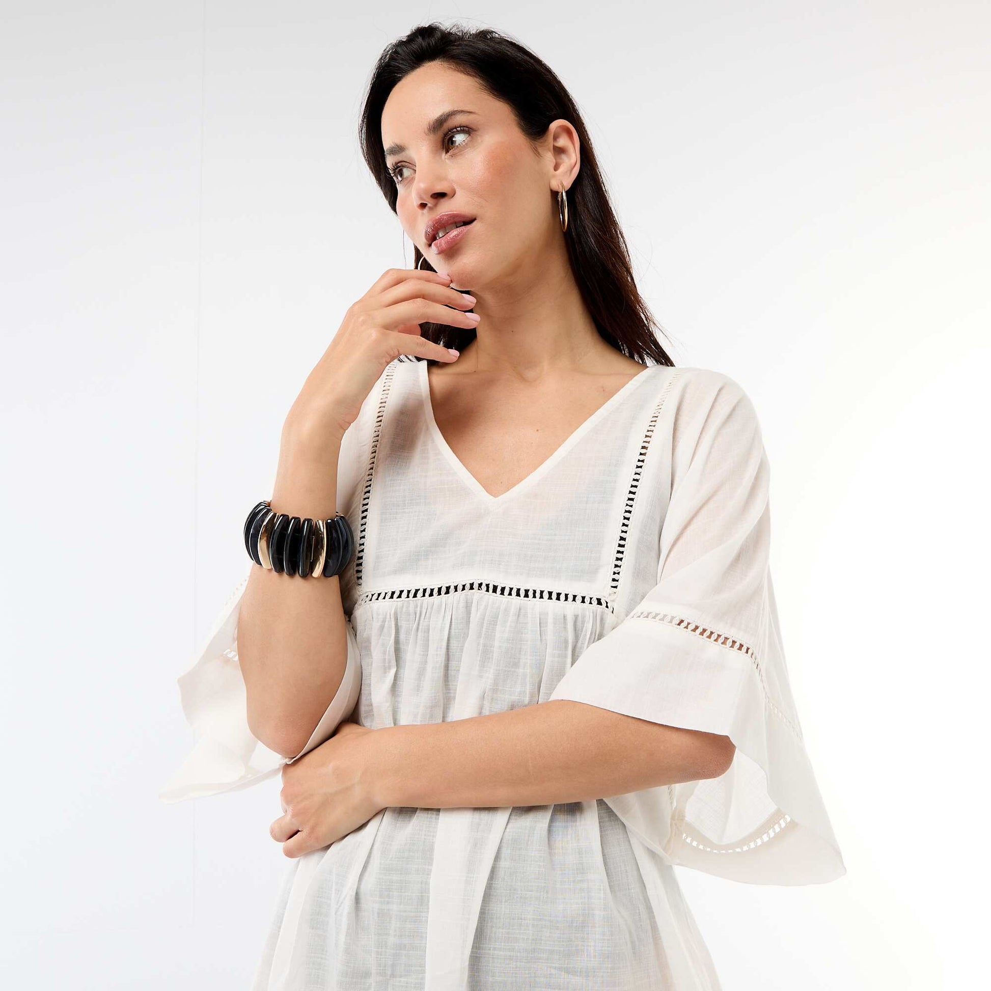 Robe de plage mi-longue unie BLANC