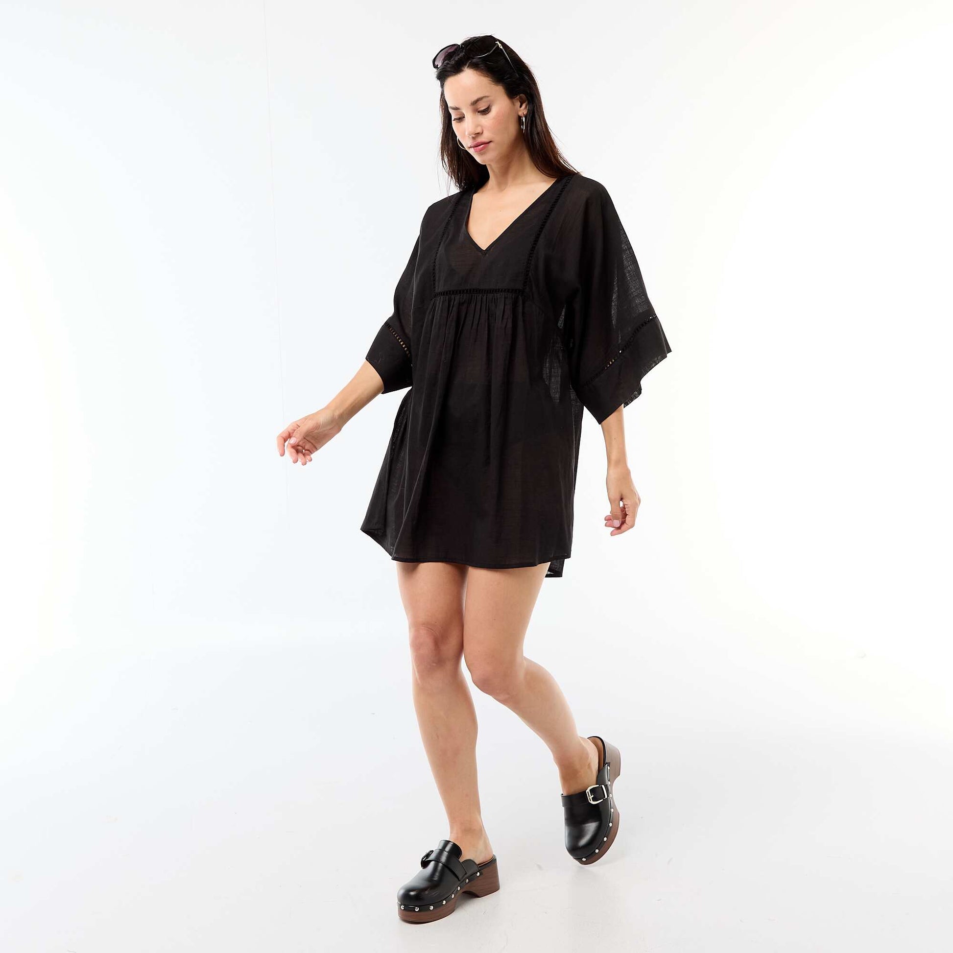 Robe de plage mi-longue unie NOIR