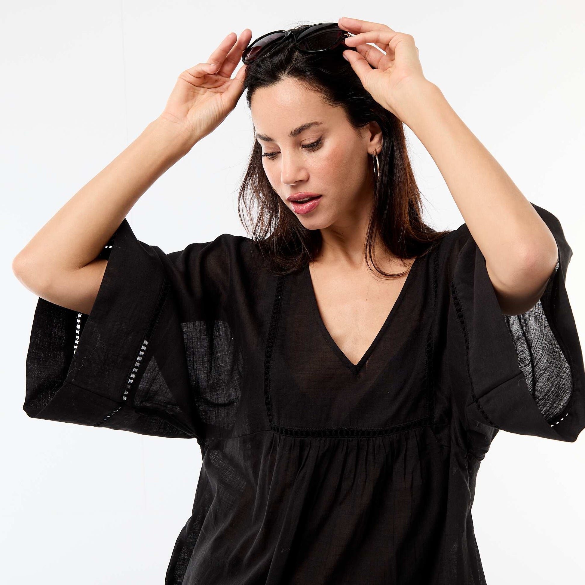 Robe de plage mi-longue unie NOIR