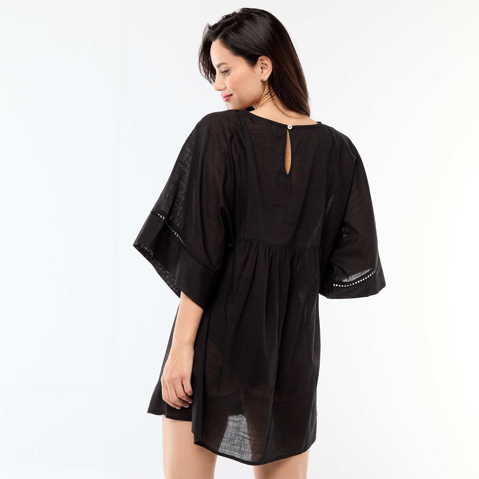 Robe de plage mi-longue unie NOIR