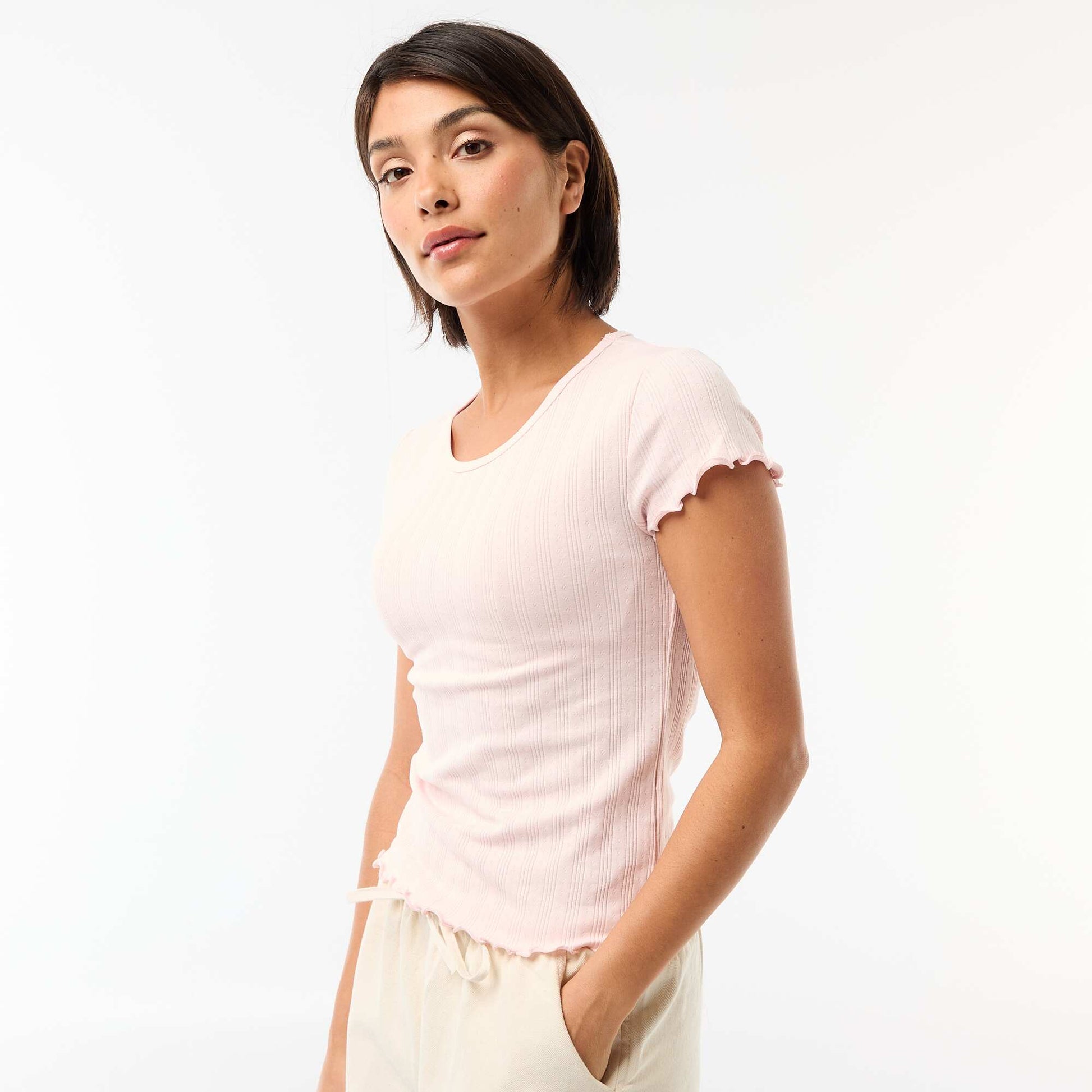 Tee-shirt imprimé en maille pointelle ROSE