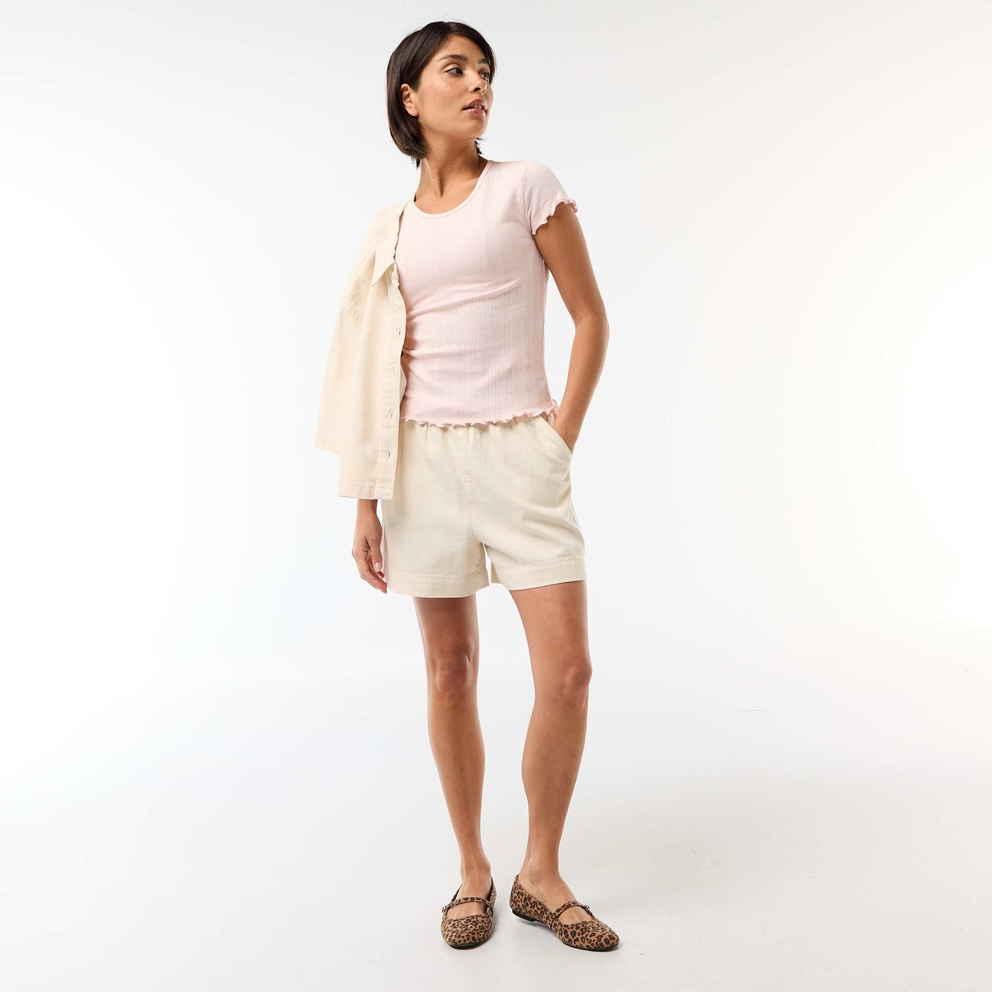 Tee-shirt imprimé en maille pointelle ROSE