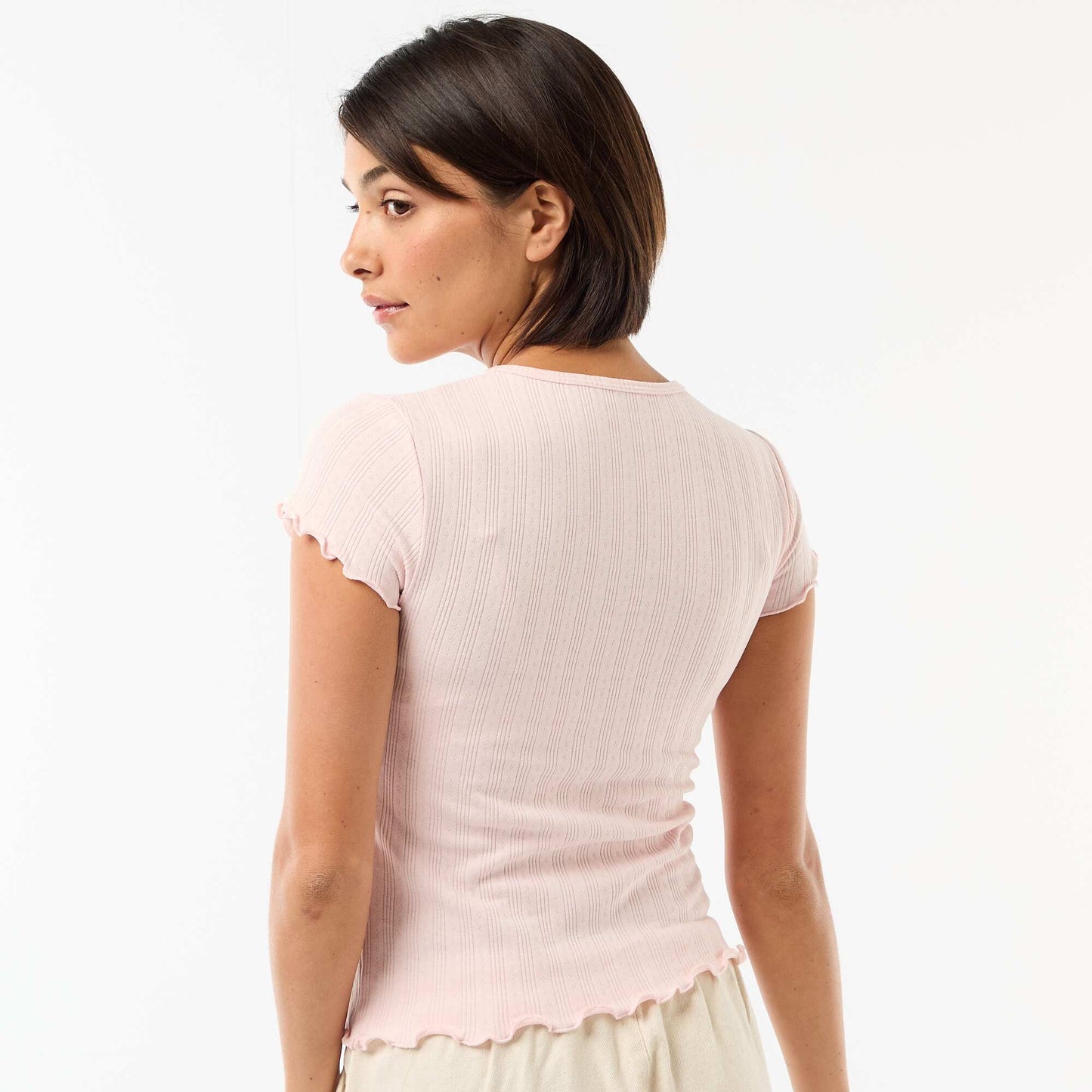 Tee-shirt imprimé en maille pointelle ROSE