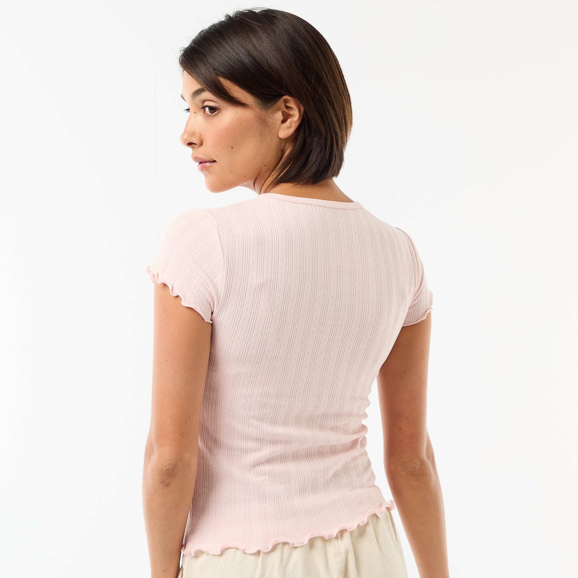 Tee-shirt imprimé en maille pointelle ROSE