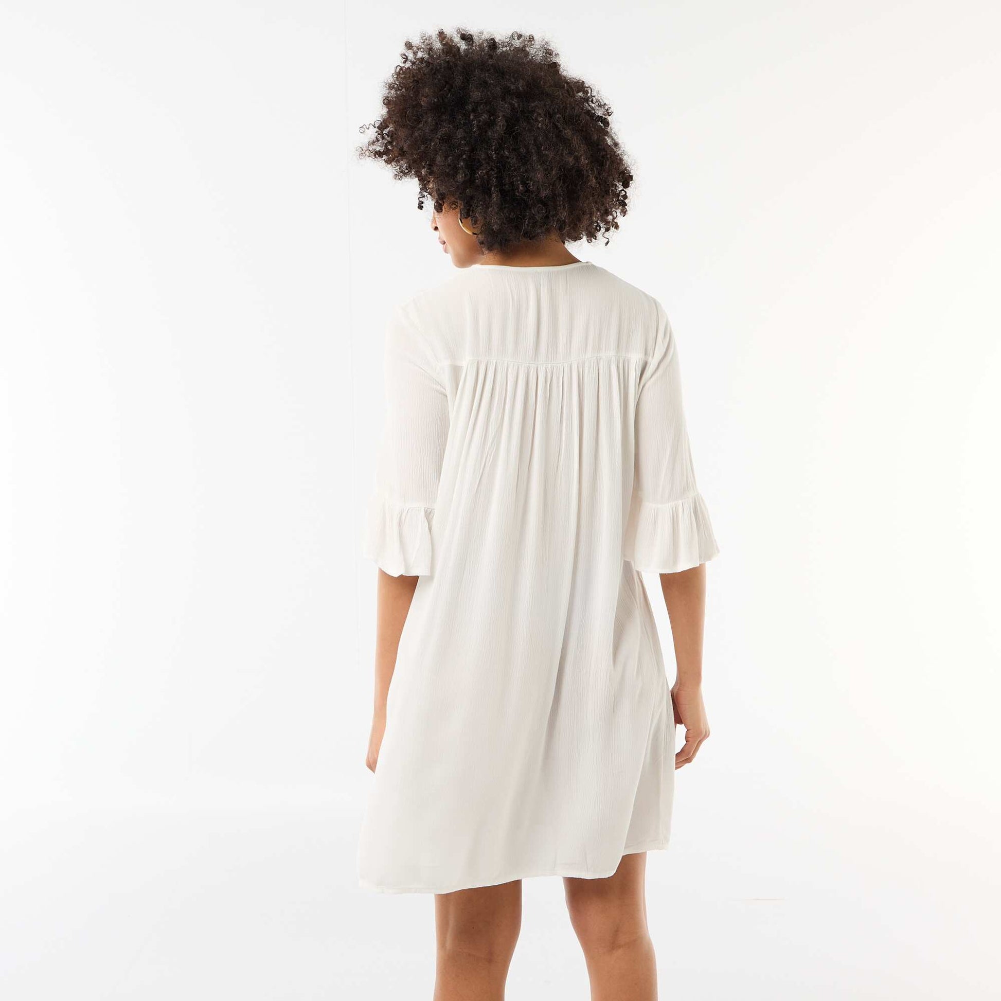 Robe de plage en maille crêpe et macramé BLANC