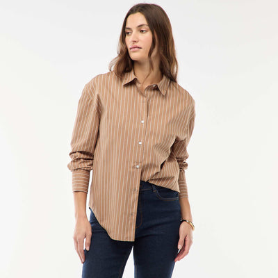 Chemise en popeline à manches longues MARRON