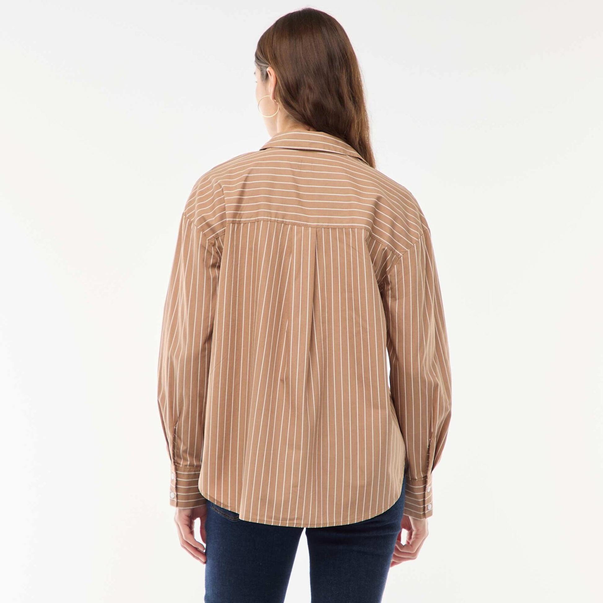 Chemise en popeline à manches longues MARRON