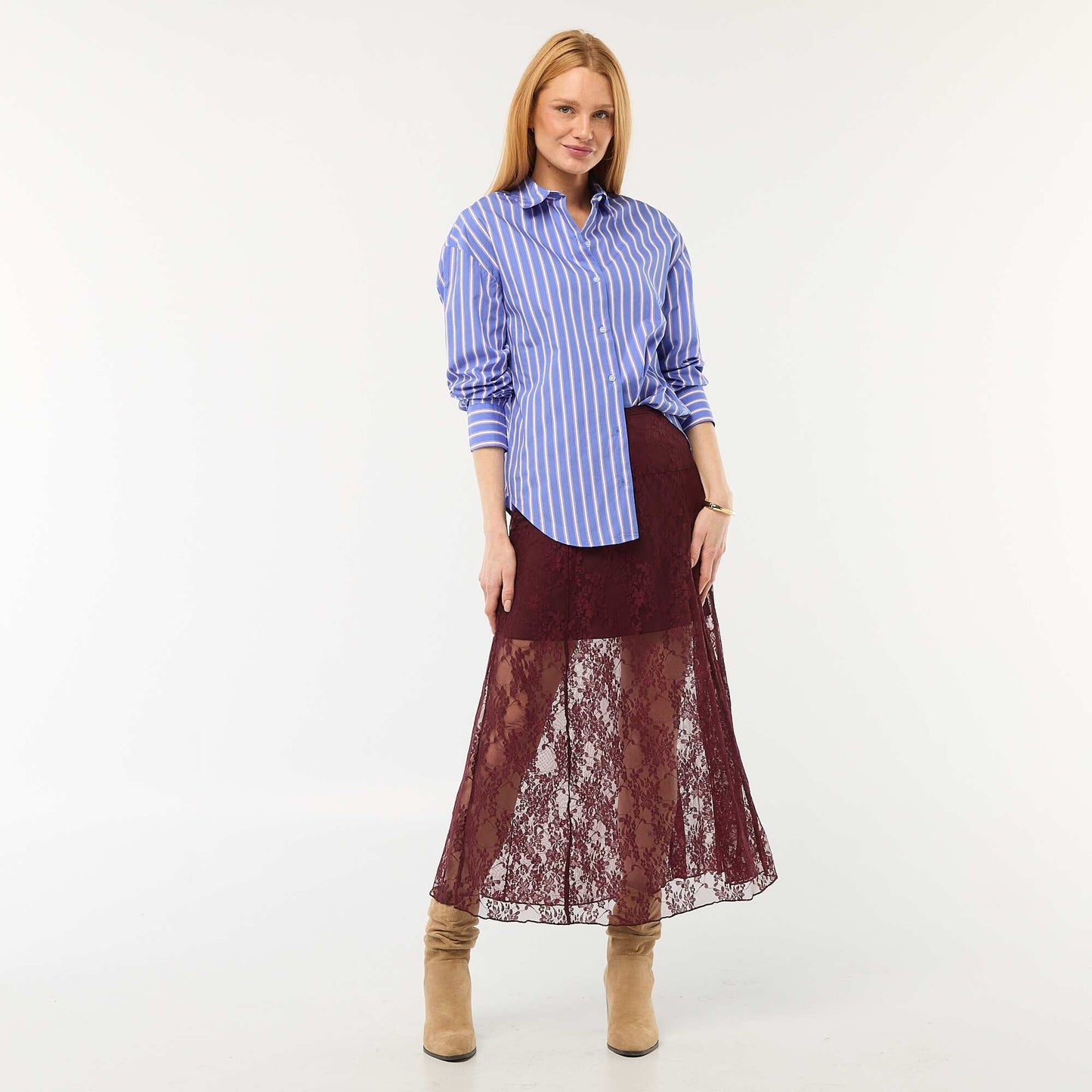 Chemise en popeline à manches longues BLEU
