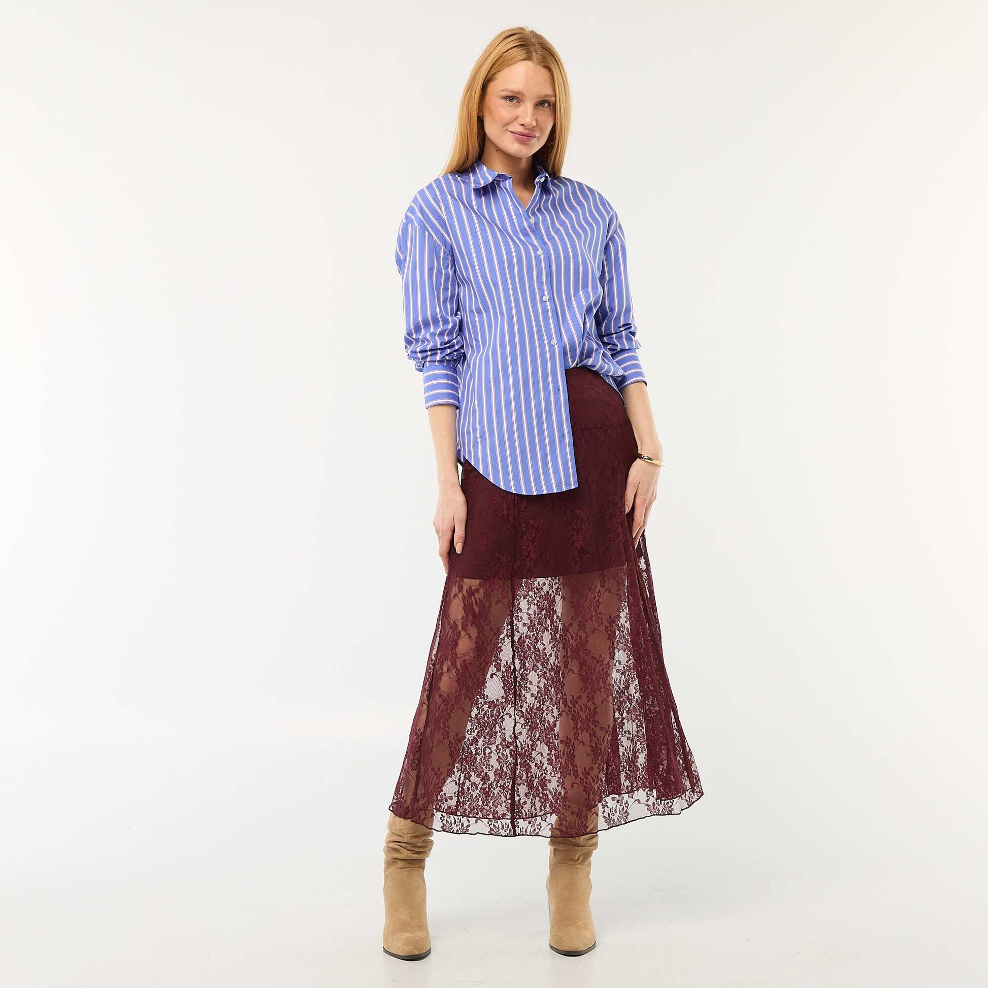 Chemise en popeline à manches longues BLEU