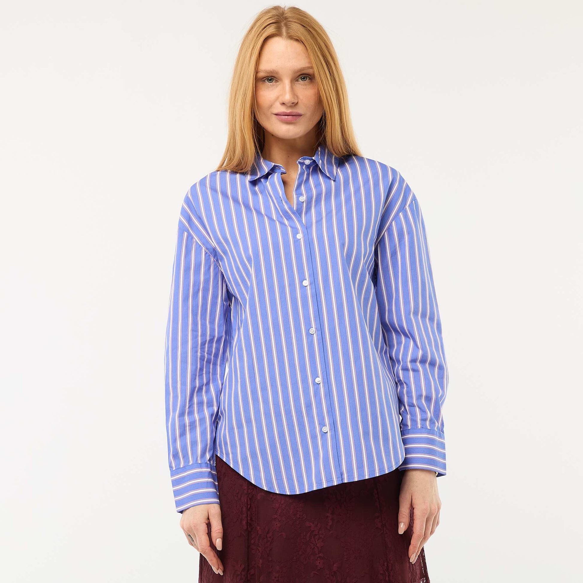 Chemise en popeline à manches longues BLEU