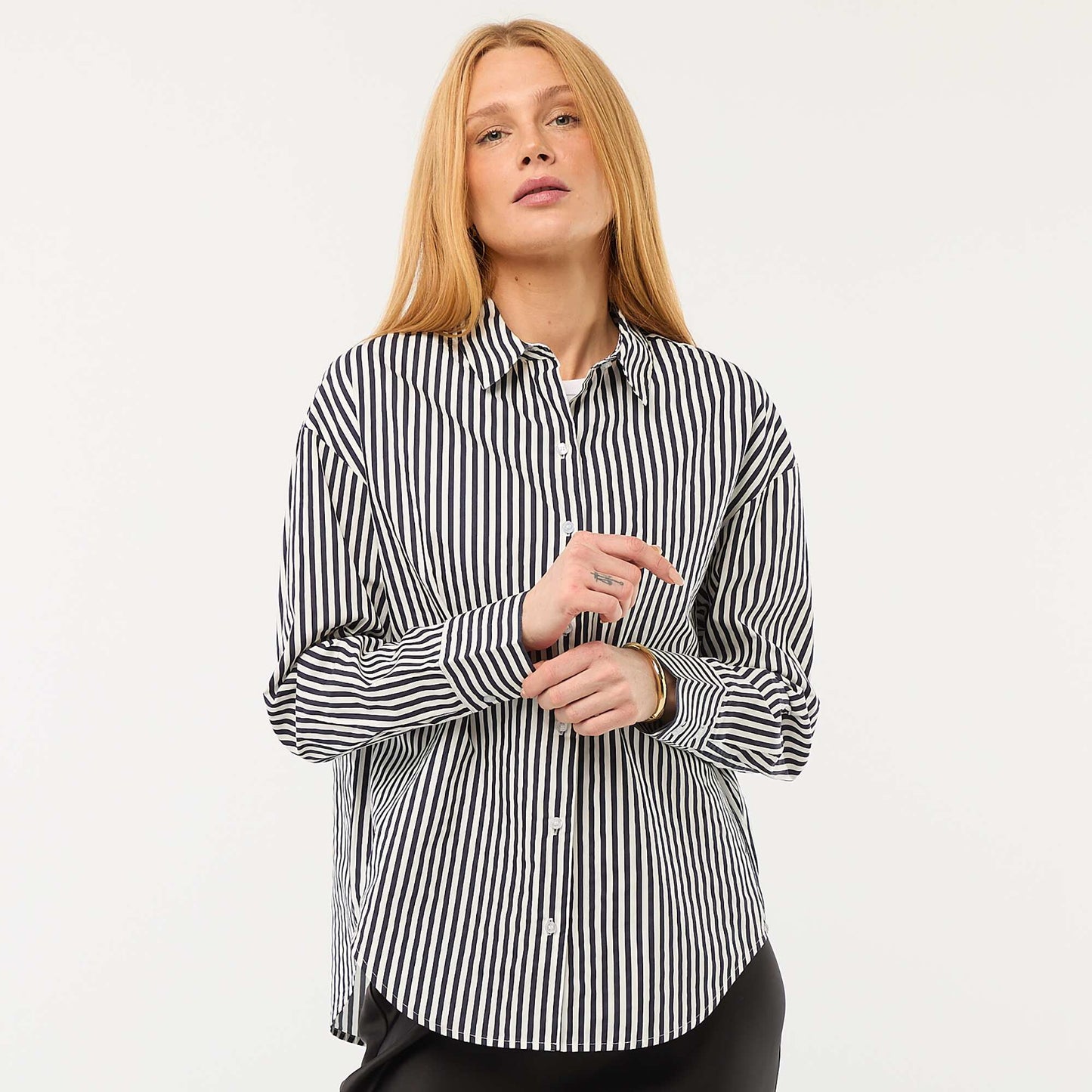 Chemise en popeline à manches longues BLEU