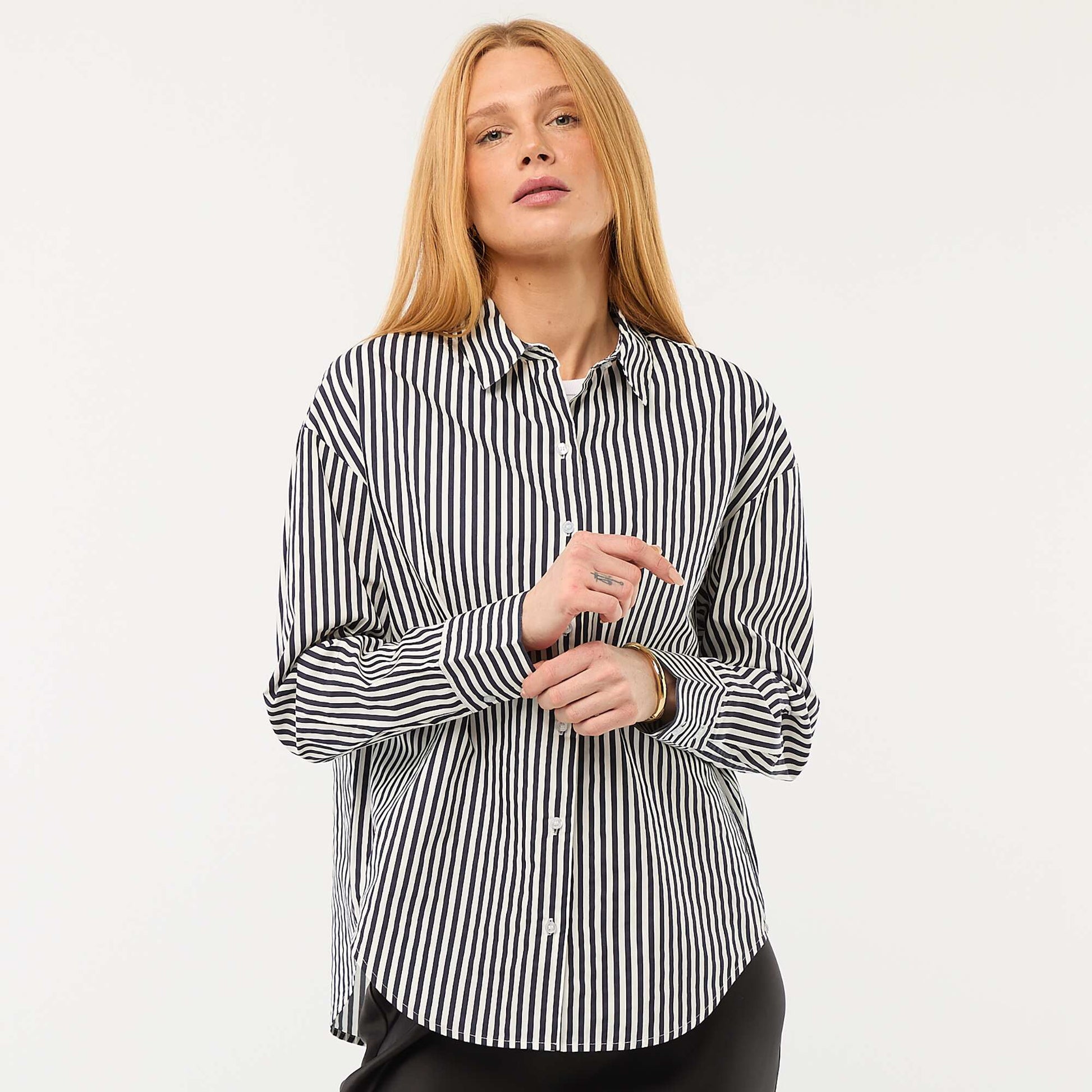 Chemise en popeline à manches longues BLEU