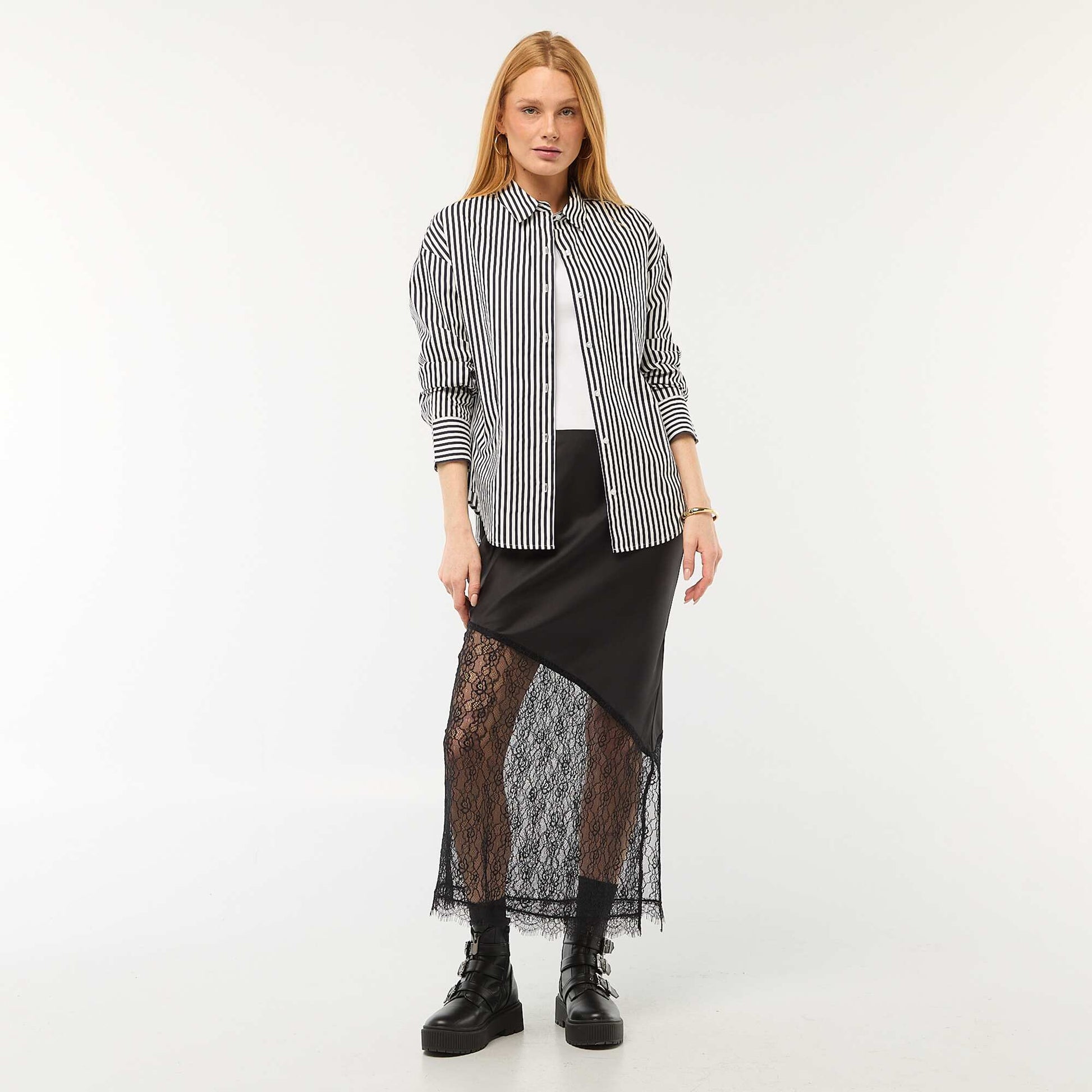 Chemise en popeline à manches longues BLEU