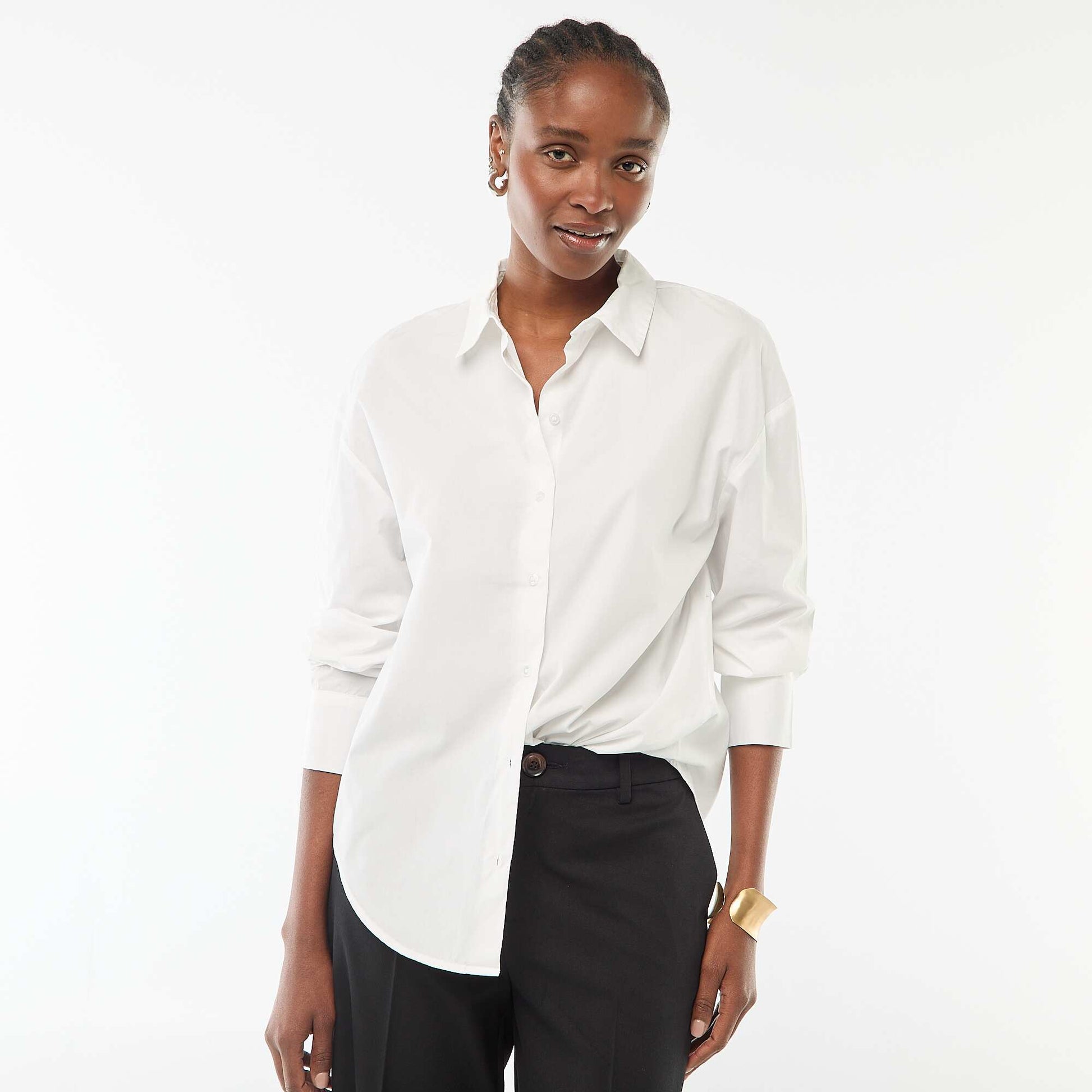Chemise en popeline à manches longues BLANC