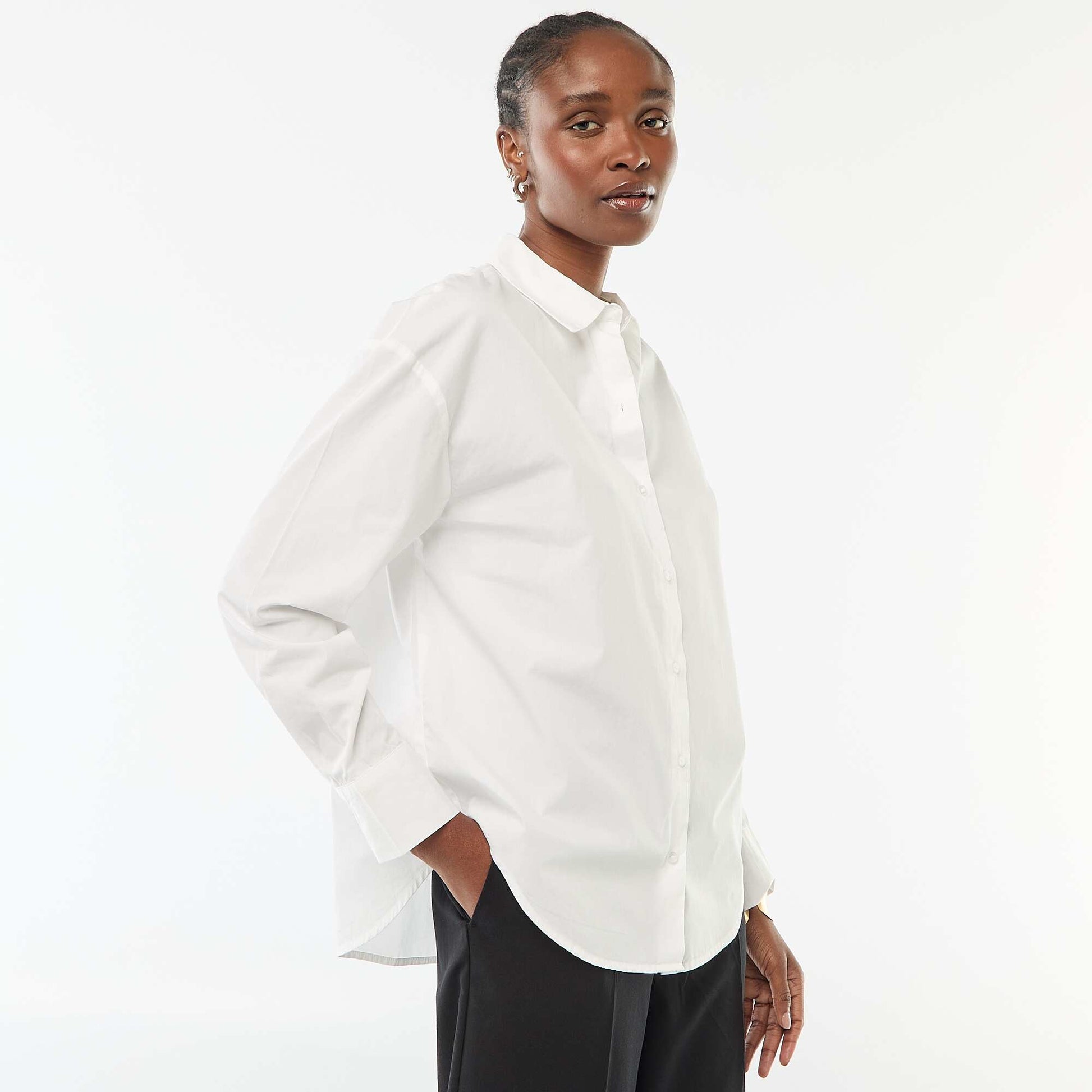 Chemise en popeline à manches longues BLANC