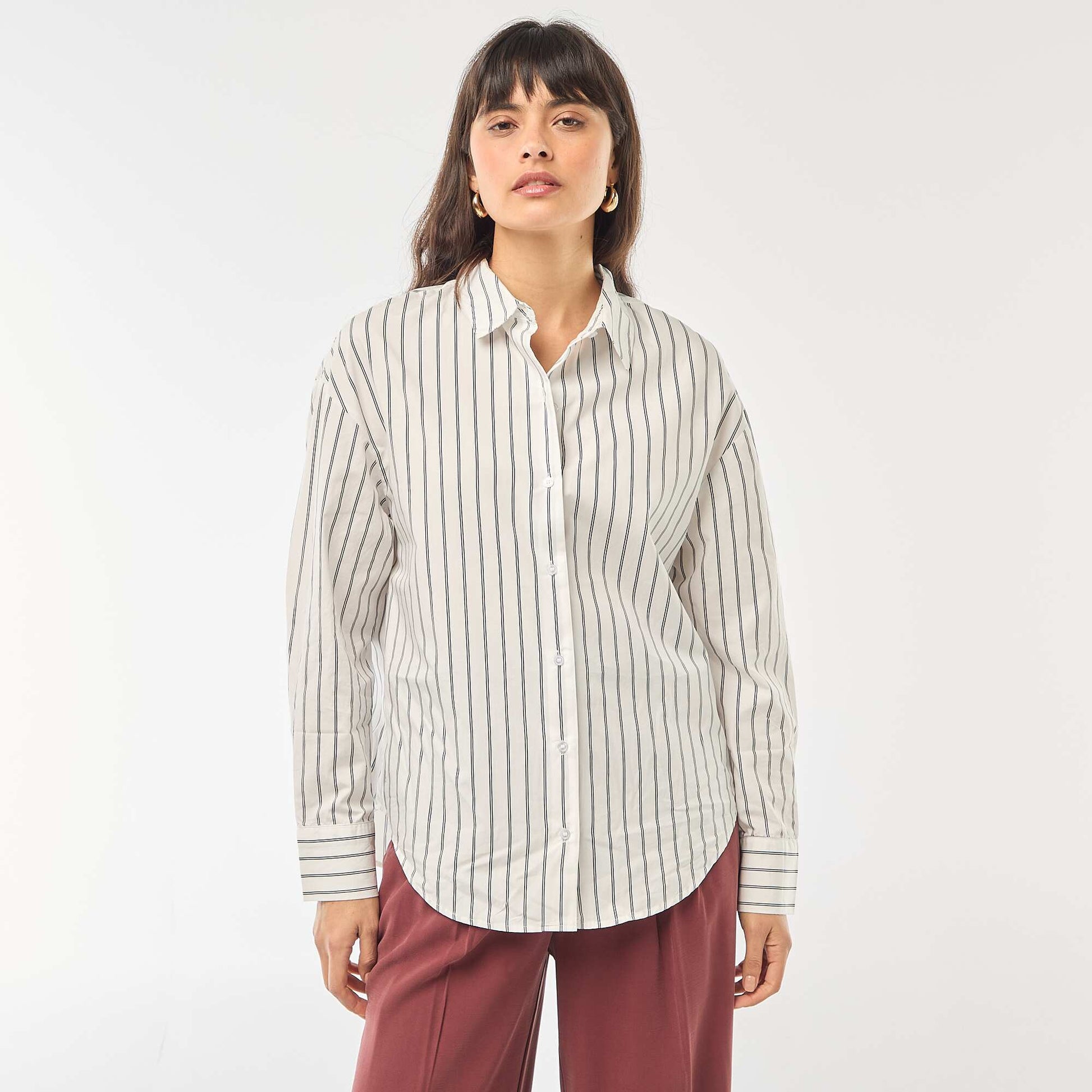 Chemise en popeline à manches longues BLANC