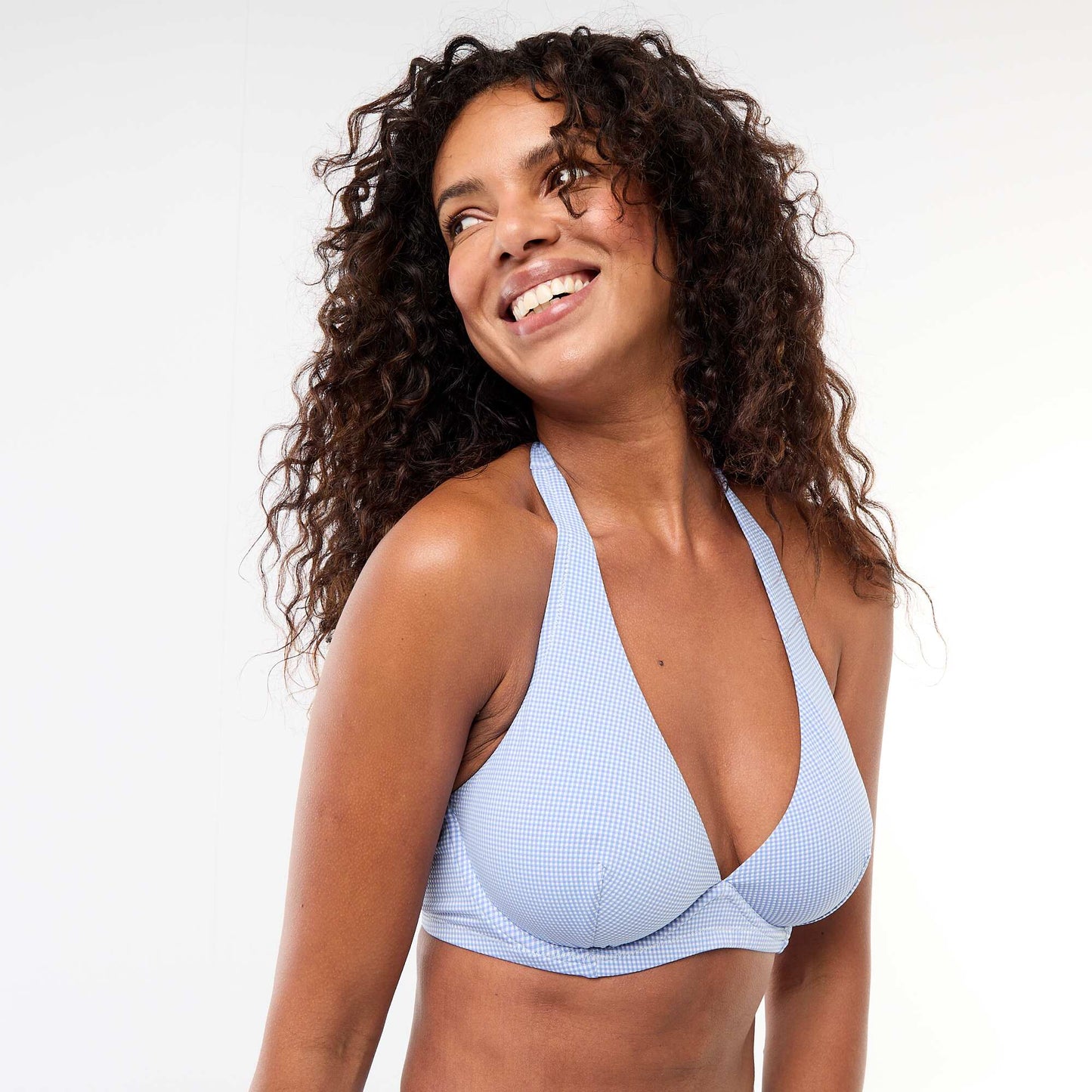 Soutien-gorge de bain bonnet D&E imprimé vichy BLEU