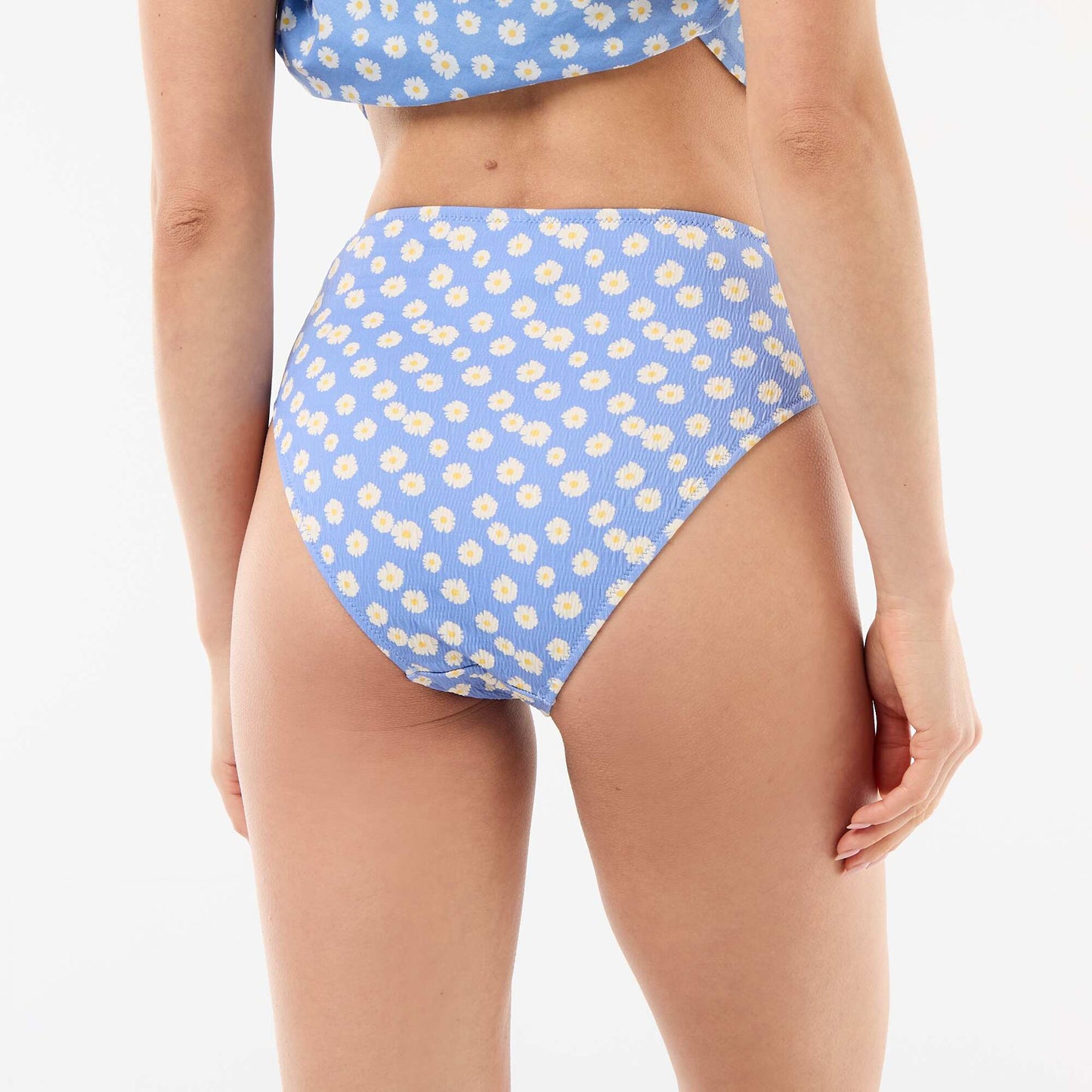 Culotte de bain imprimé fleuris taille haute BLEU