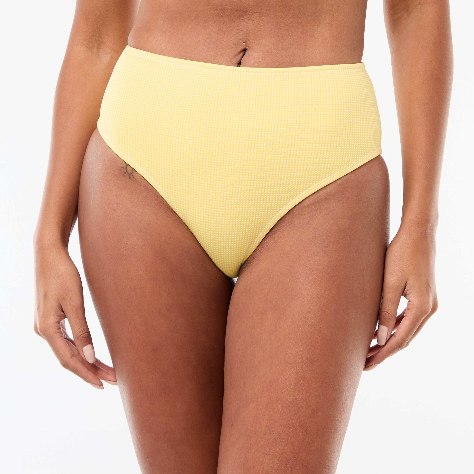 Culotte de bain taille haute imprimé vichy JAUNE