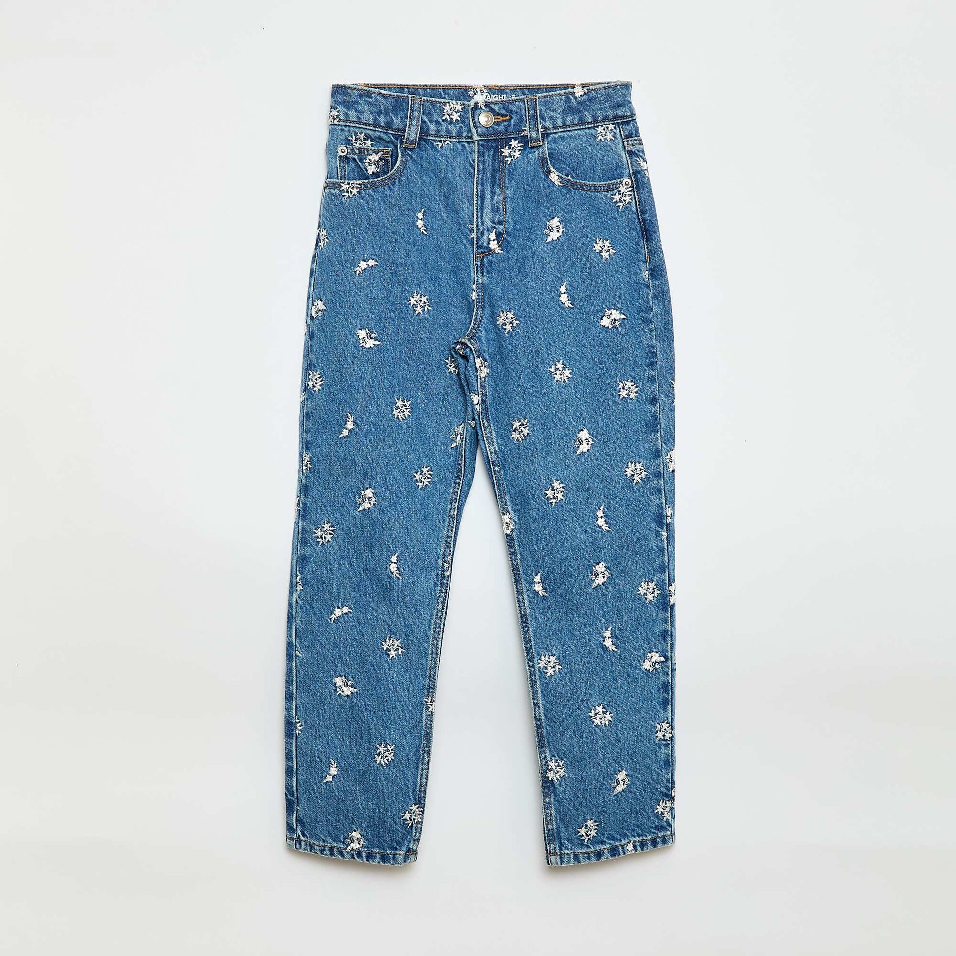 Pantalon droit en denim avec motif BLEU