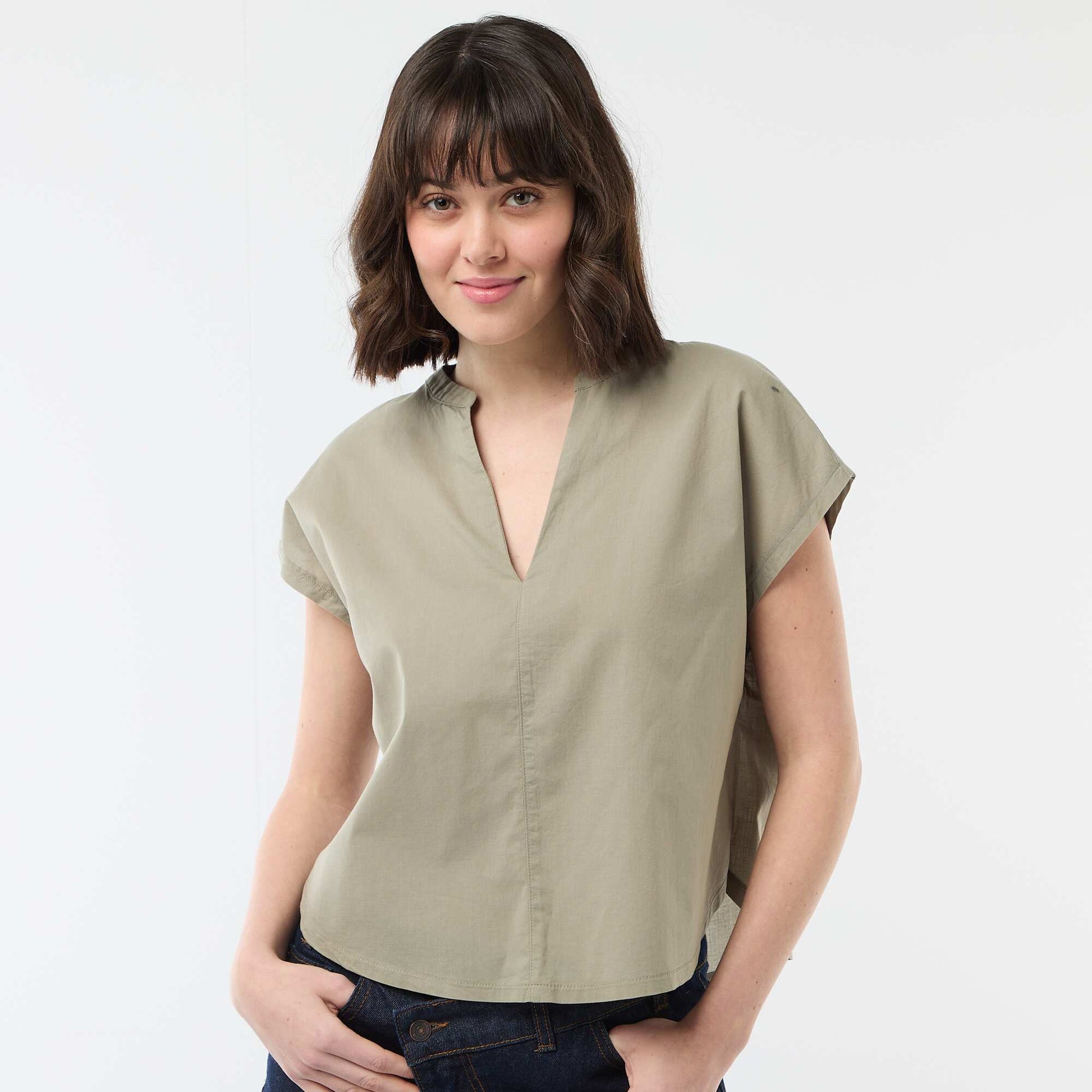 Blouse à manches courtes et col V VERT