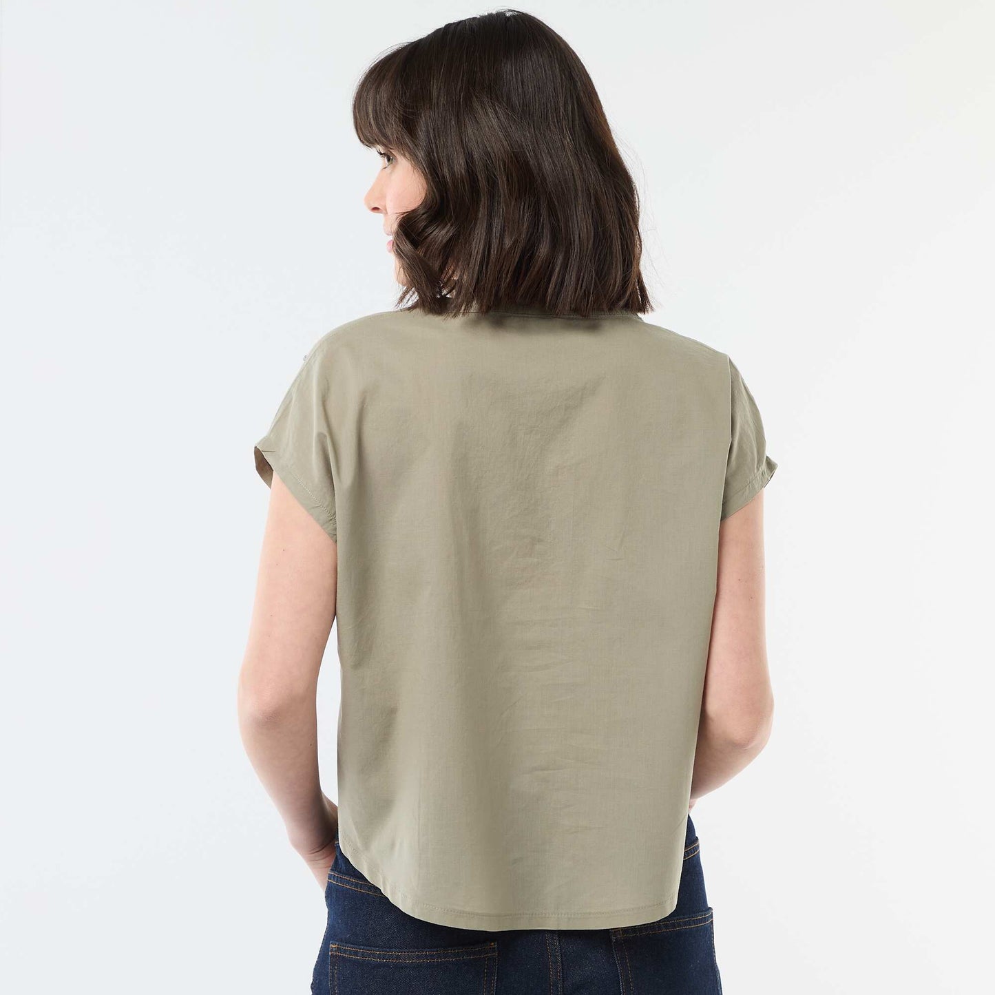 Blouse à manches courtes et col V VERT