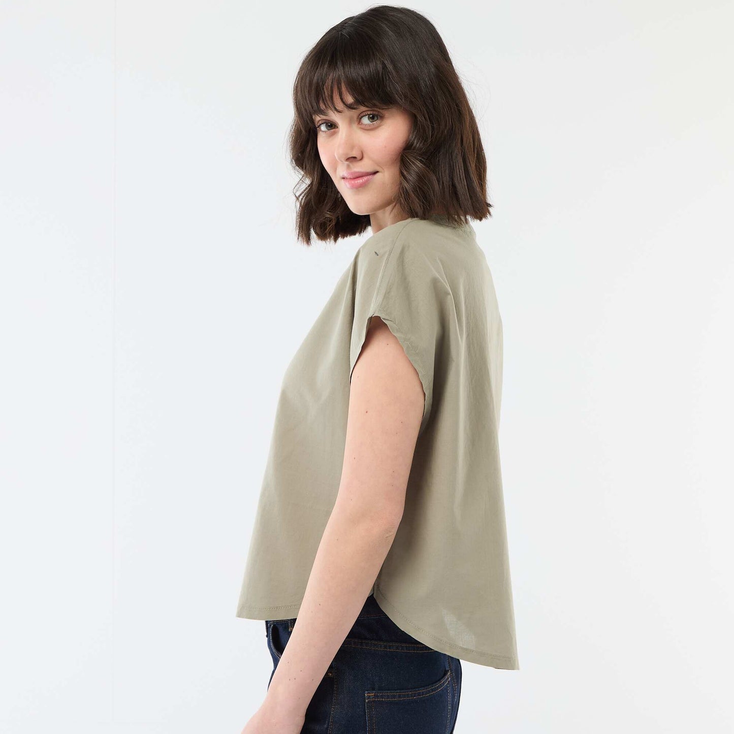 Blouse à manches courtes et col V VERT