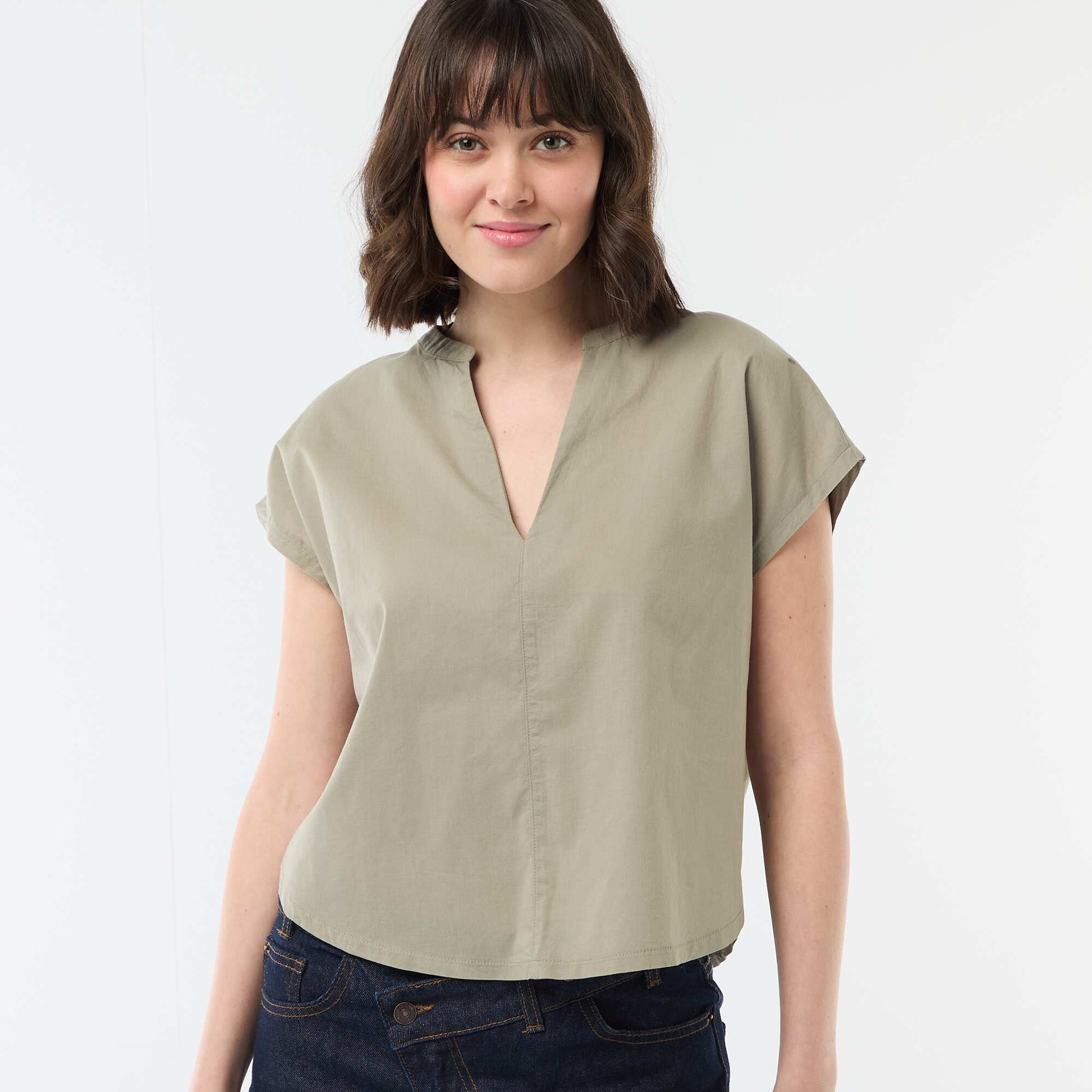 Blouse à manches courtes et col V VERT
