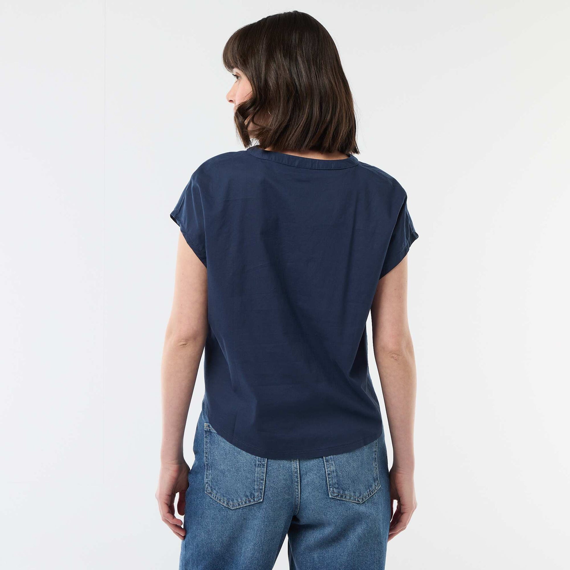 Blouse à manches courtes et col V BLEU