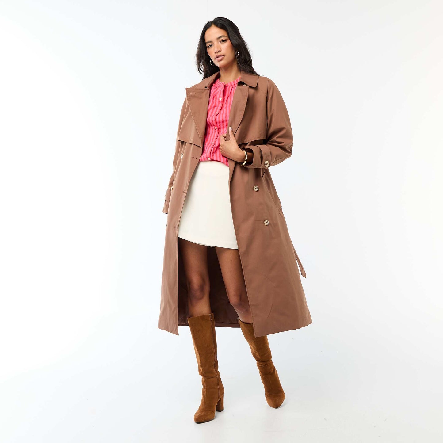 Chemise à col mao et manches 3/4 rayée ROUGE