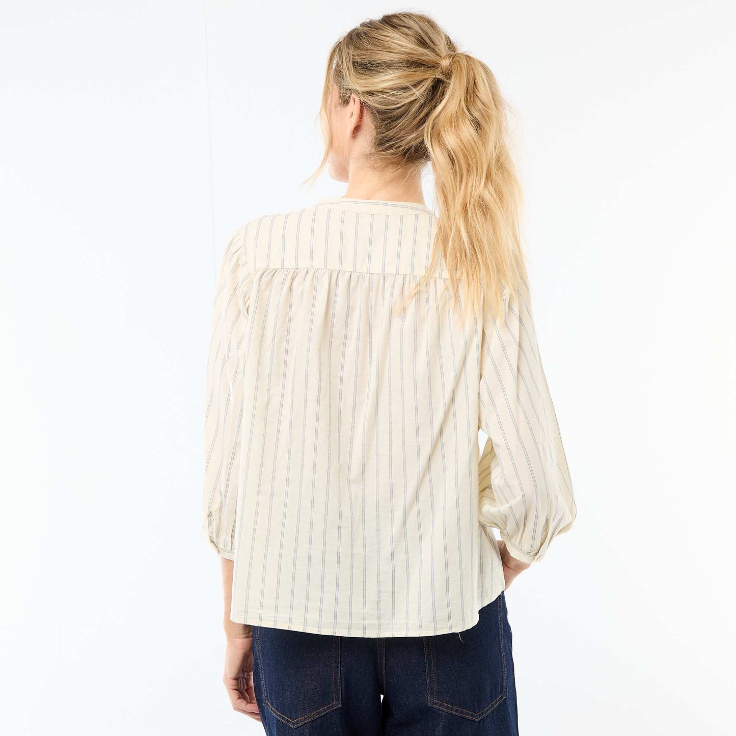 Chemise à col mao et manches 3/4 JAUNE
