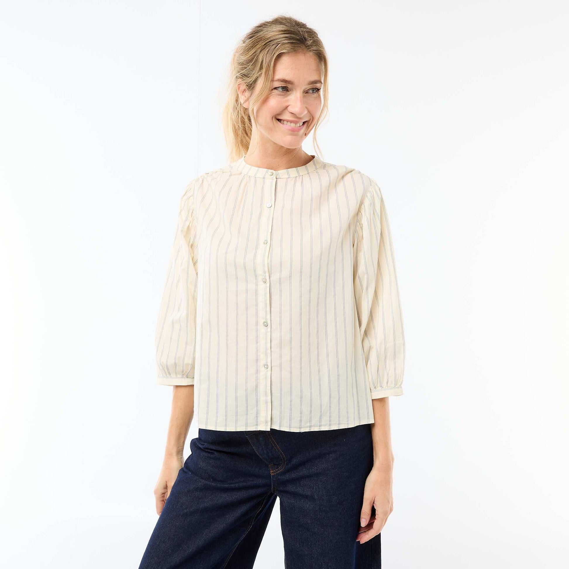 Chemise à col mao et manches 3/4 JAUNE
