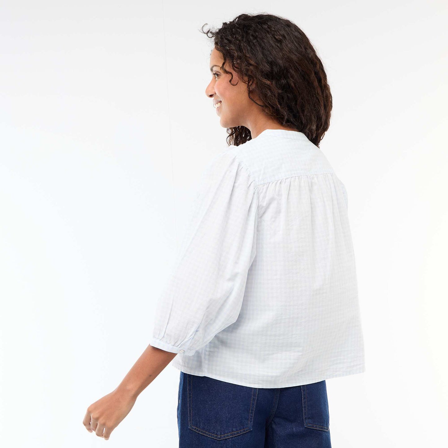 Chemise à col mao et manches 3/4 BLEU