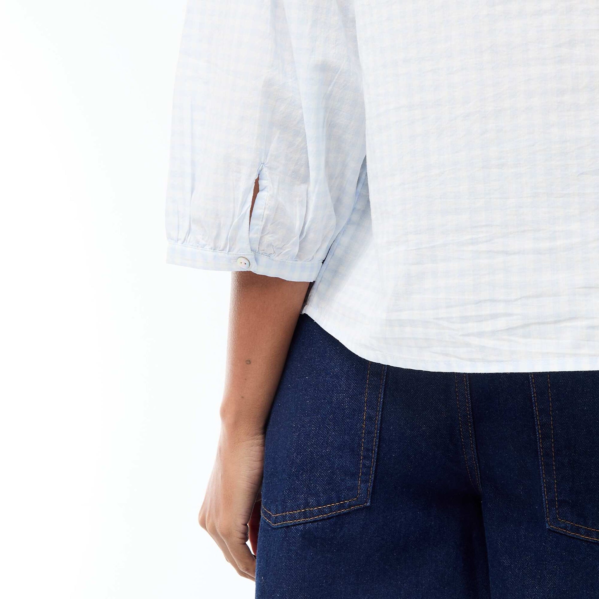 Chemise à col mao et manches 3/4 BLEU