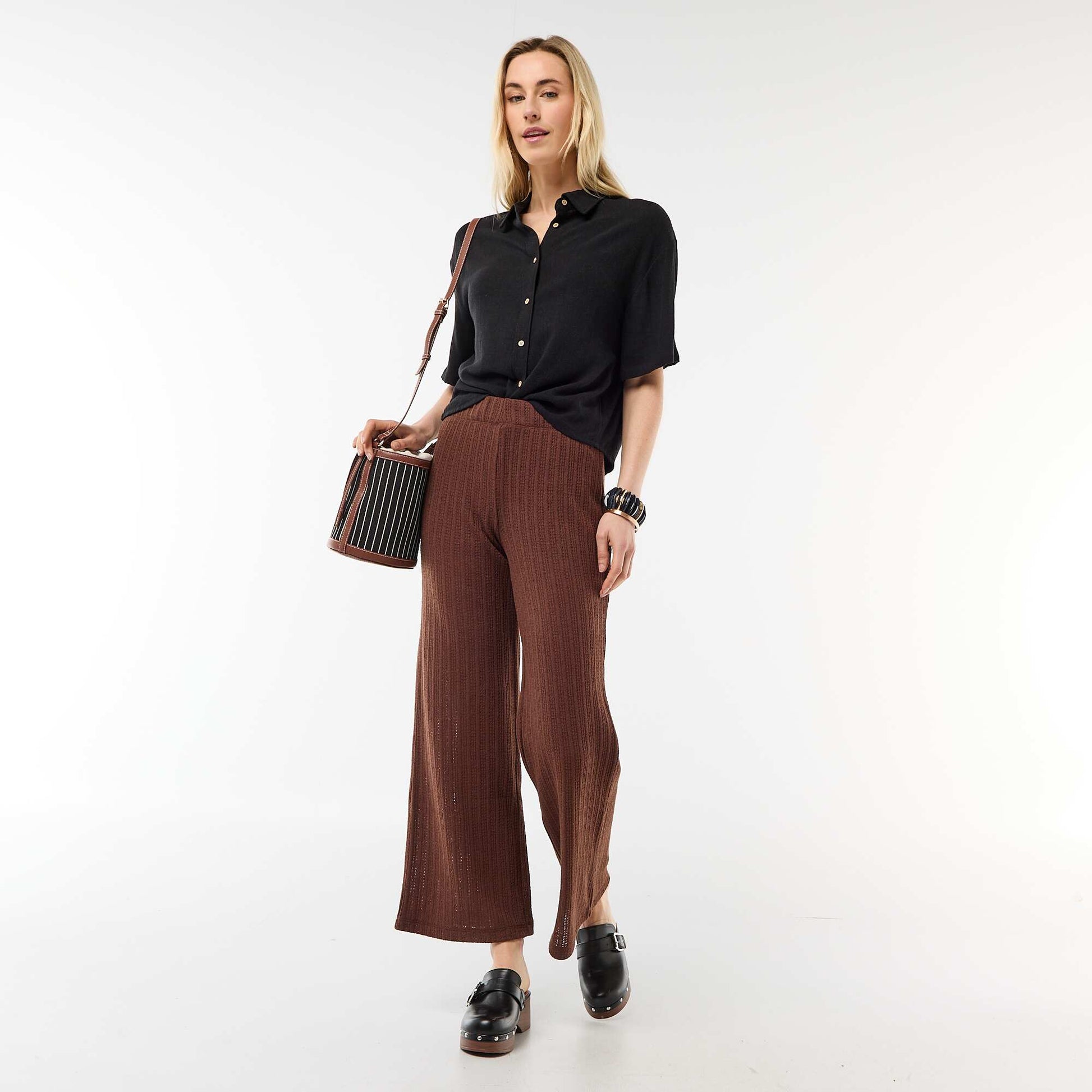 Chemise unie à manches courtes NOIR